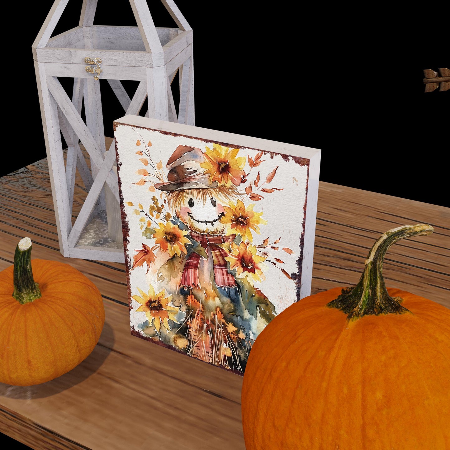 15in Fall Scarecrow Table Decor | Autumn Tabletop Sign | Wooden Farmhouse Harvest Holiday Indoor Decor