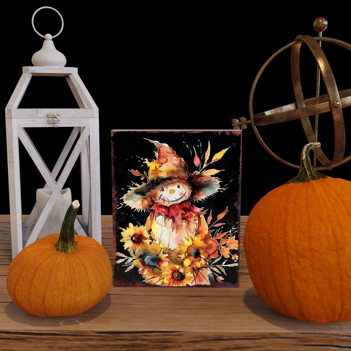 15in Fall Scarecrow Table Decor | Autumn Tabletop Sign | Farmhouse Harvest Holiday Wooden Indoor Decor