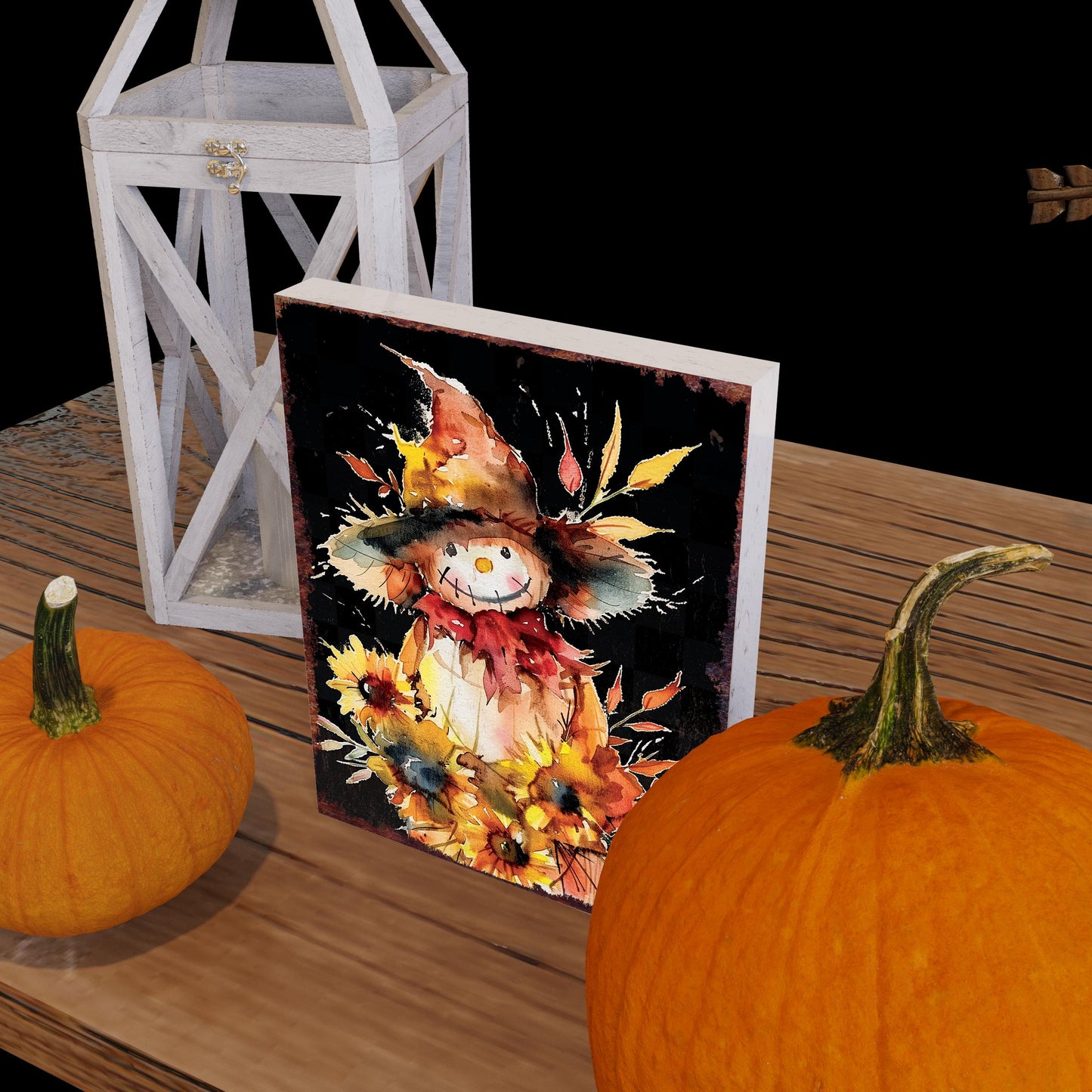 15in Fall Scarecrow Table Decor | Autumn Tabletop Sign | Farmhouse Harvest Holiday Wooden Indoor Decor