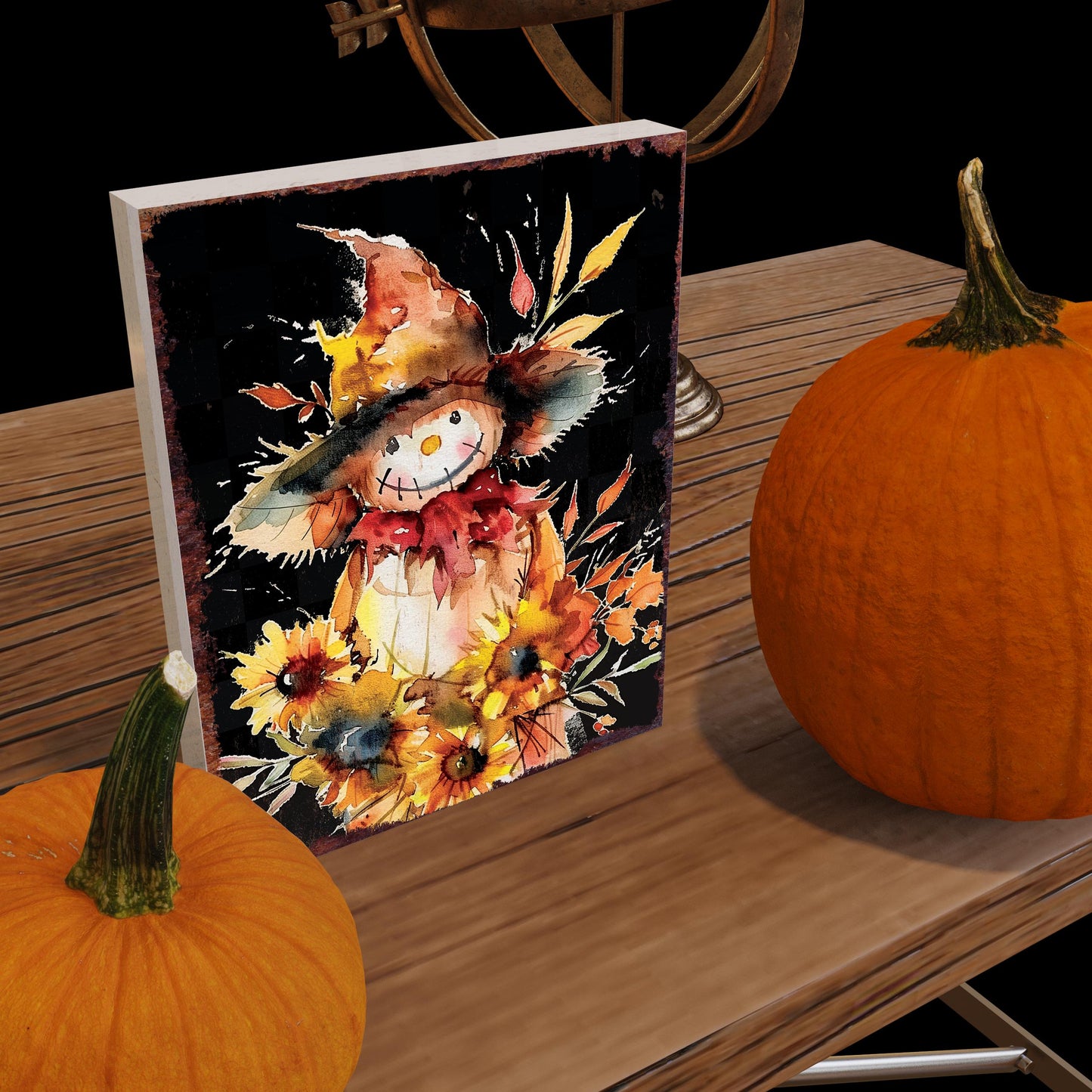 15in Fall Scarecrow Table Decor | Autumn Tabletop Sign | Farmhouse Harvest Holiday Wooden Indoor Decor