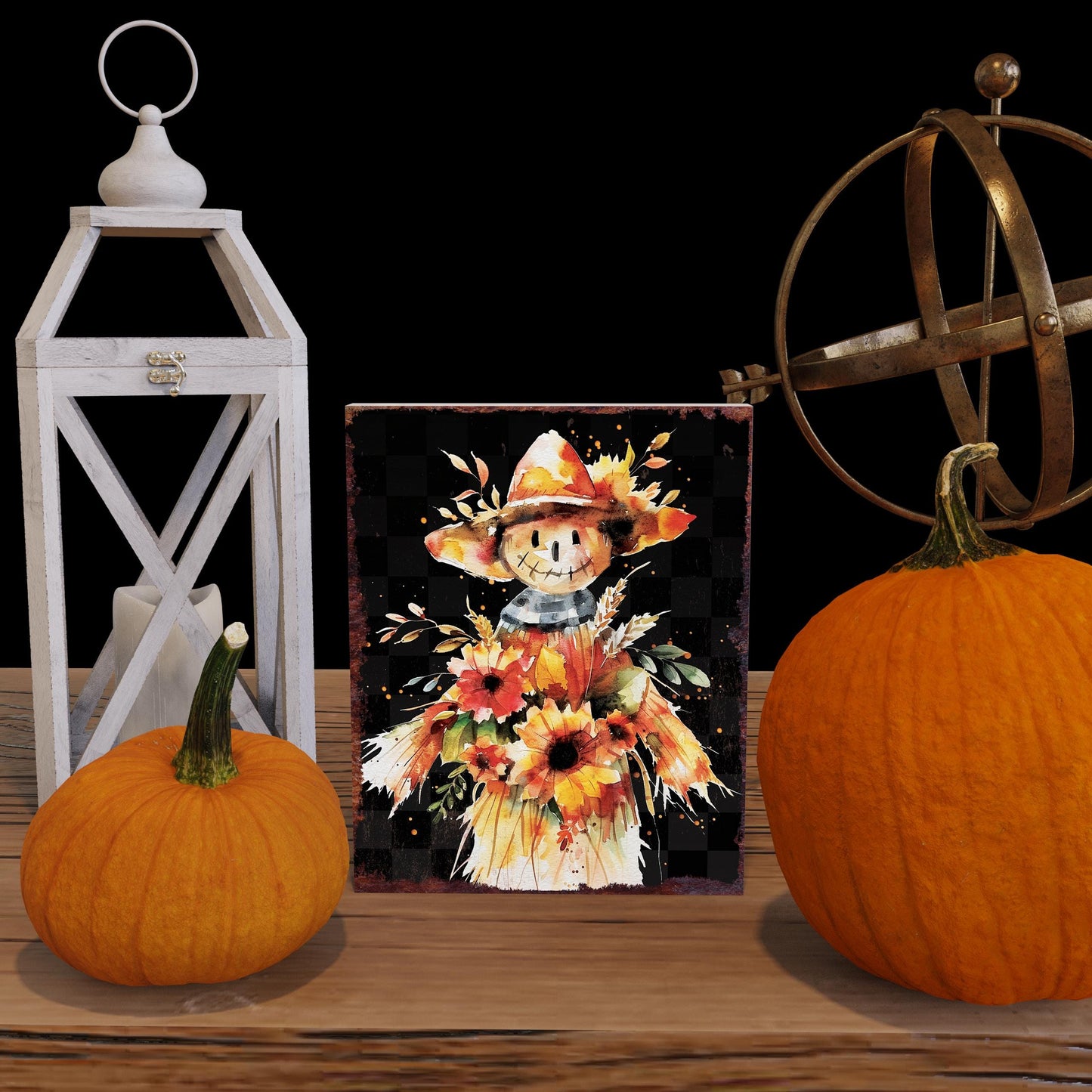15in Fall Scarecrow Table Decor - Fall Decor Autumn Tabletop Sign Decor for Home, Farmhouse Harvest Holiday Indoor Party Decor - Wooden