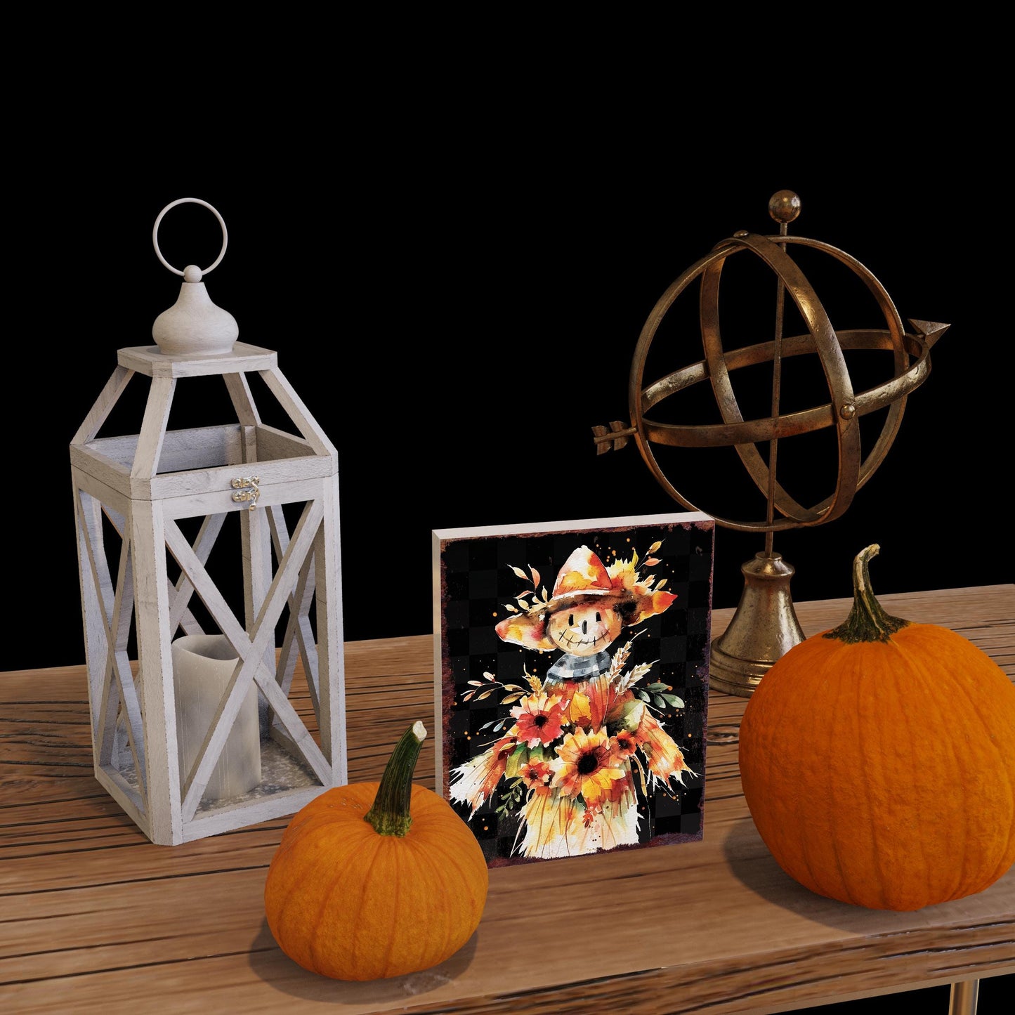 15in Fall Scarecrow Table Decor - Fall Decor Autumn Tabletop Sign Decor for Home, Farmhouse Harvest Holiday Indoor Party Decor - Wooden