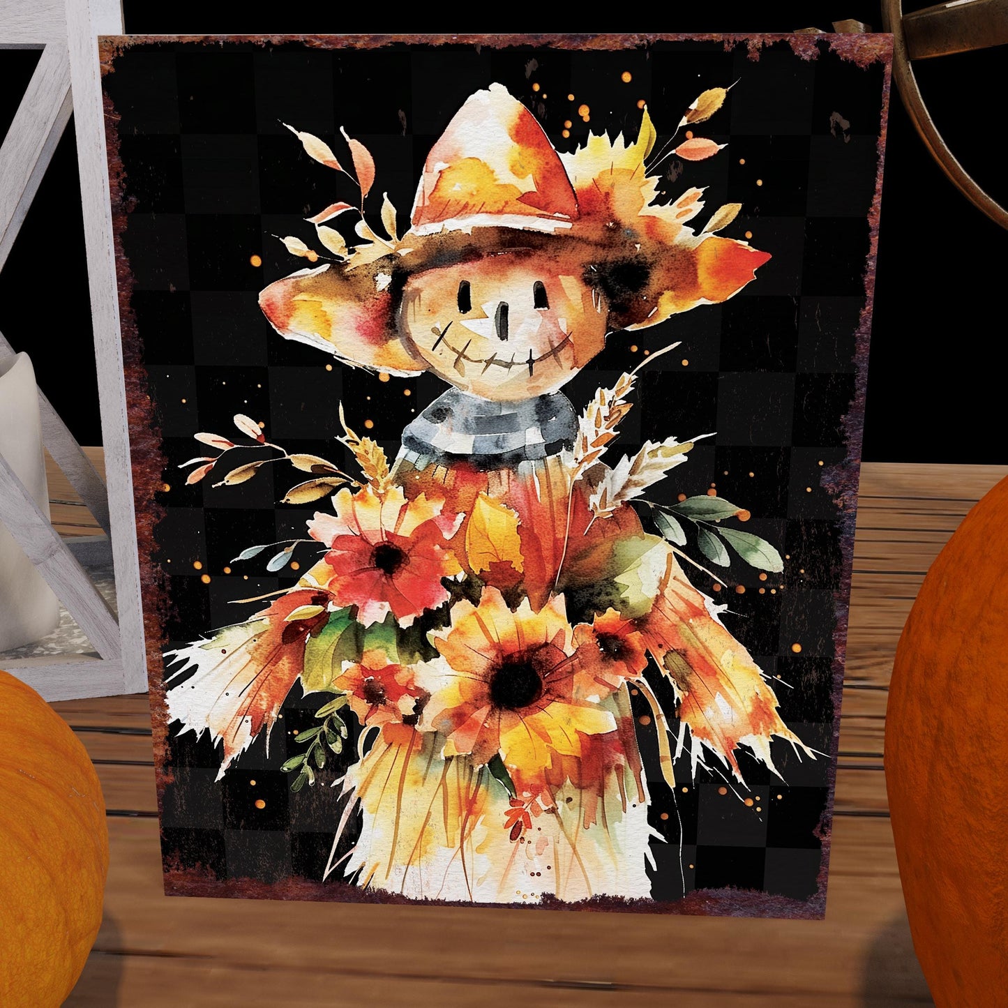 15in Fall Scarecrow Table Decor - Fall Decor Autumn Tabletop Sign Decor for Home, Farmhouse Harvest Holiday Indoor Party Decor - Wooden