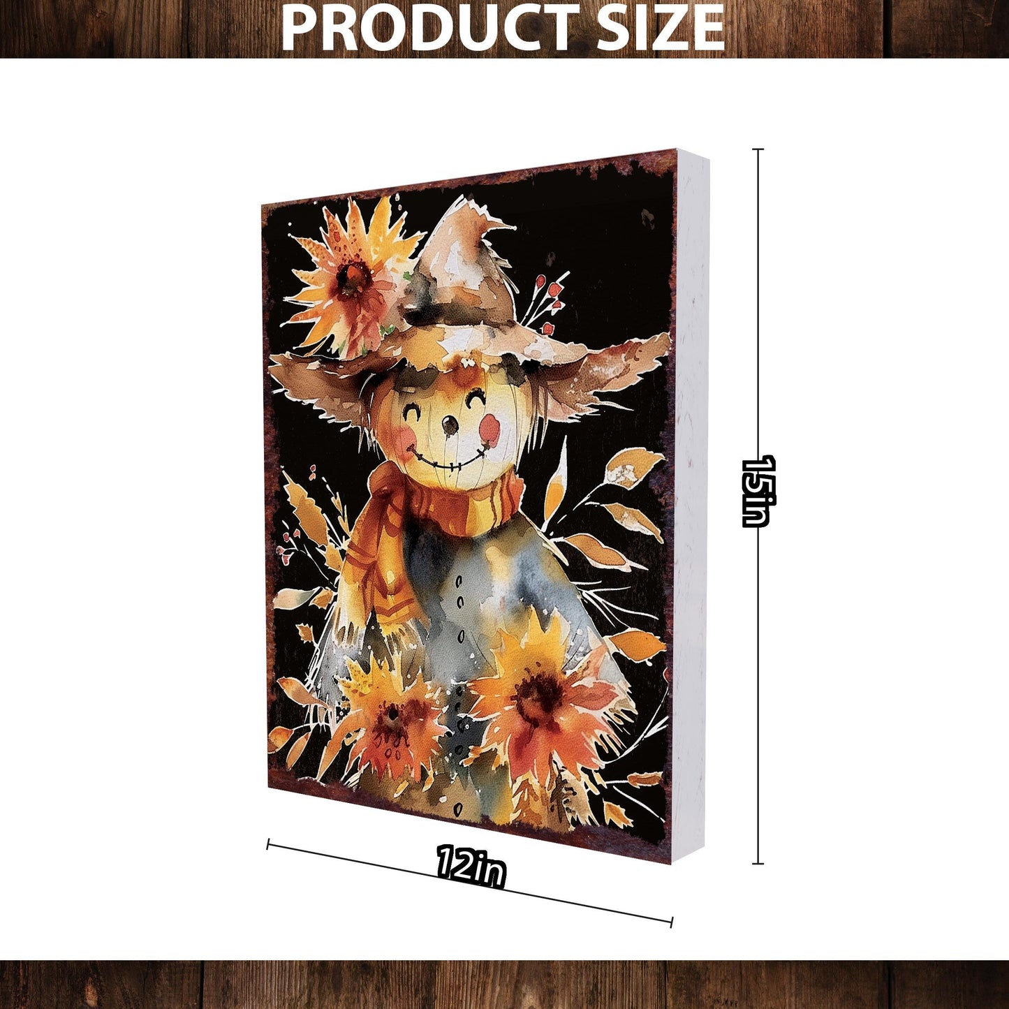 15in Fall Scarecrow Table Decor | Autumn Tabletop Sign | Farmhouse Harvest Wooden Indoor Holiday Decor