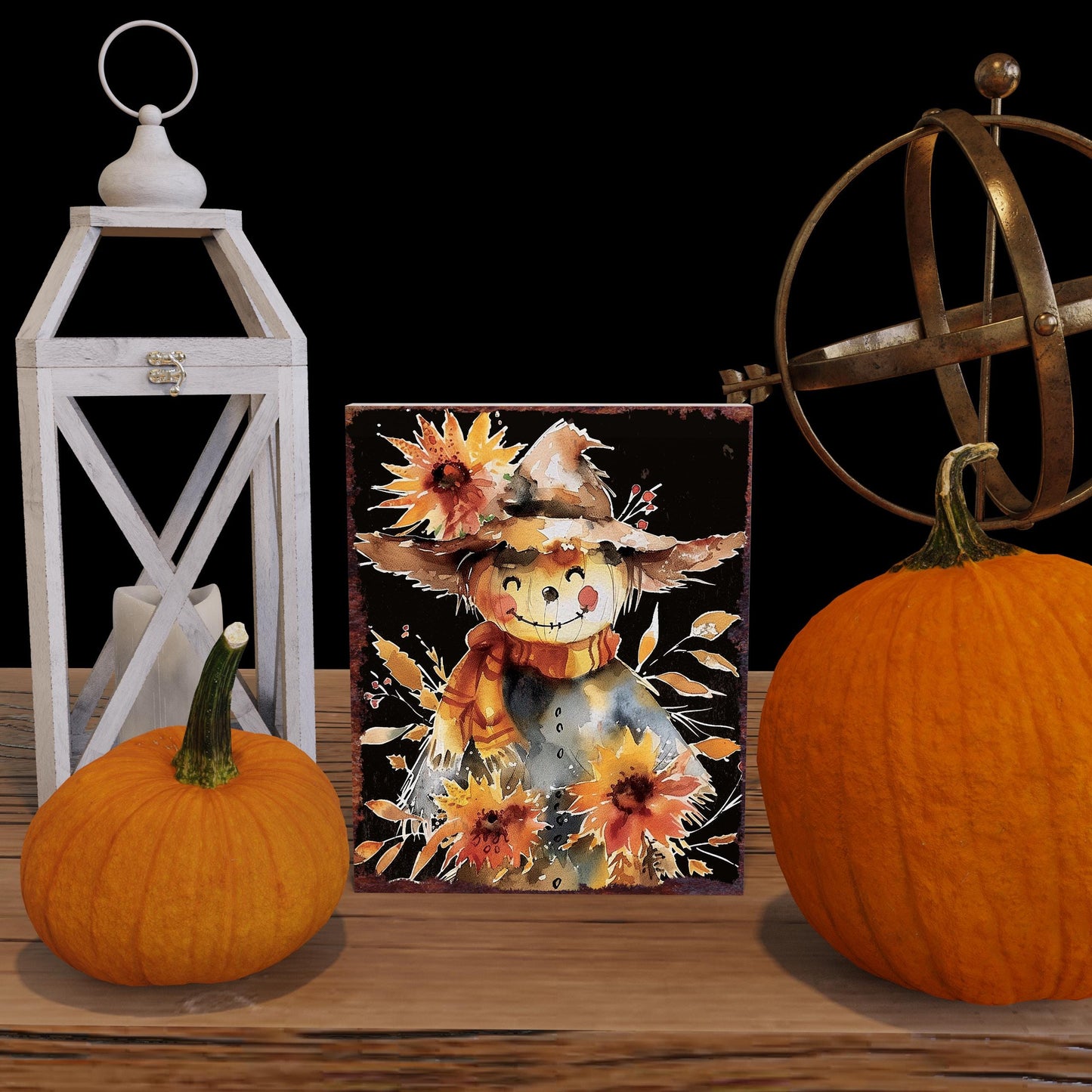 15in Fall Scarecrow Table Decor | Autumn Tabletop Sign | Farmhouse Harvest Wooden Indoor Holiday Decor