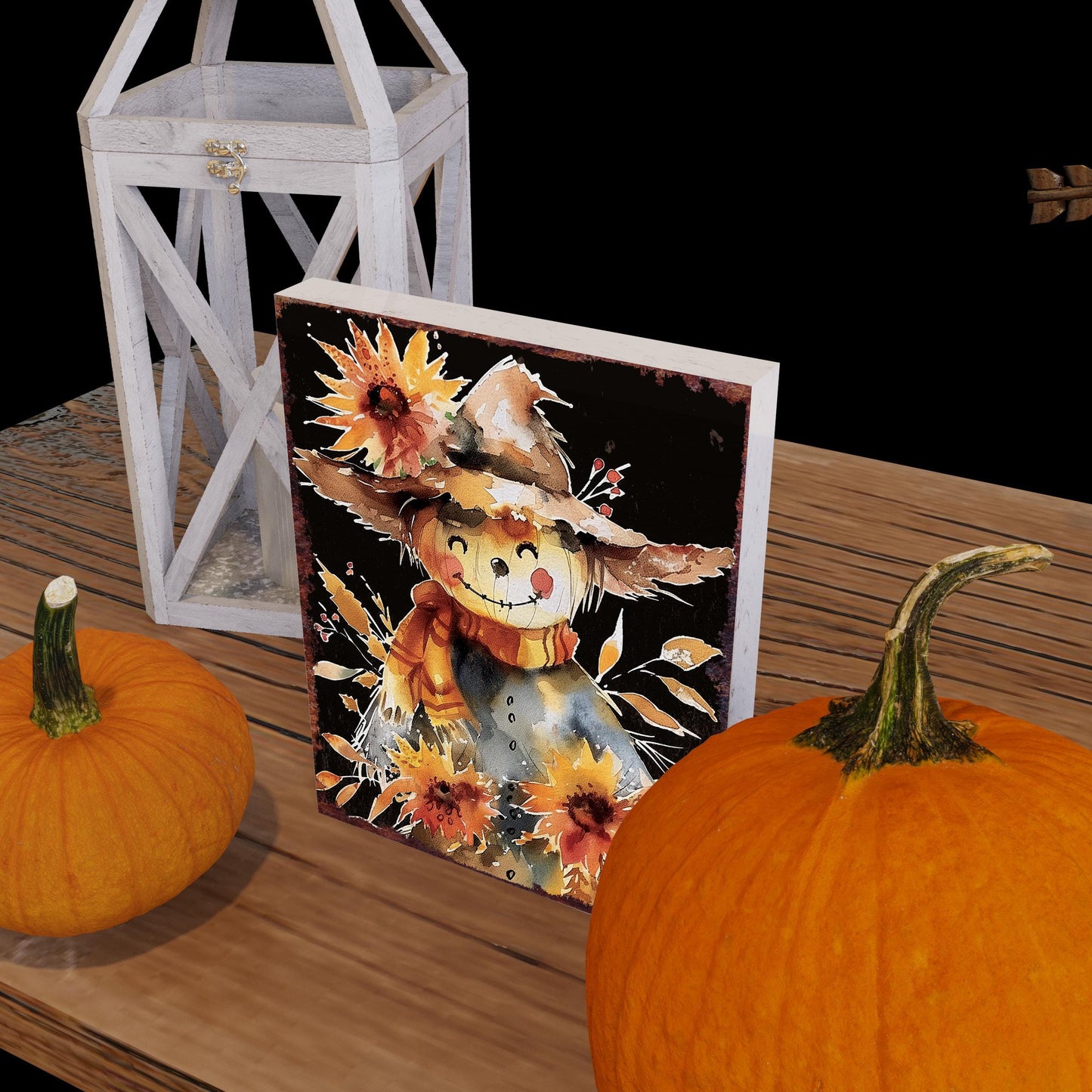 15in Fall Scarecrow Table Decor | Autumn Tabletop Sign | Farmhouse Harvest Wooden Indoor Holiday Decor