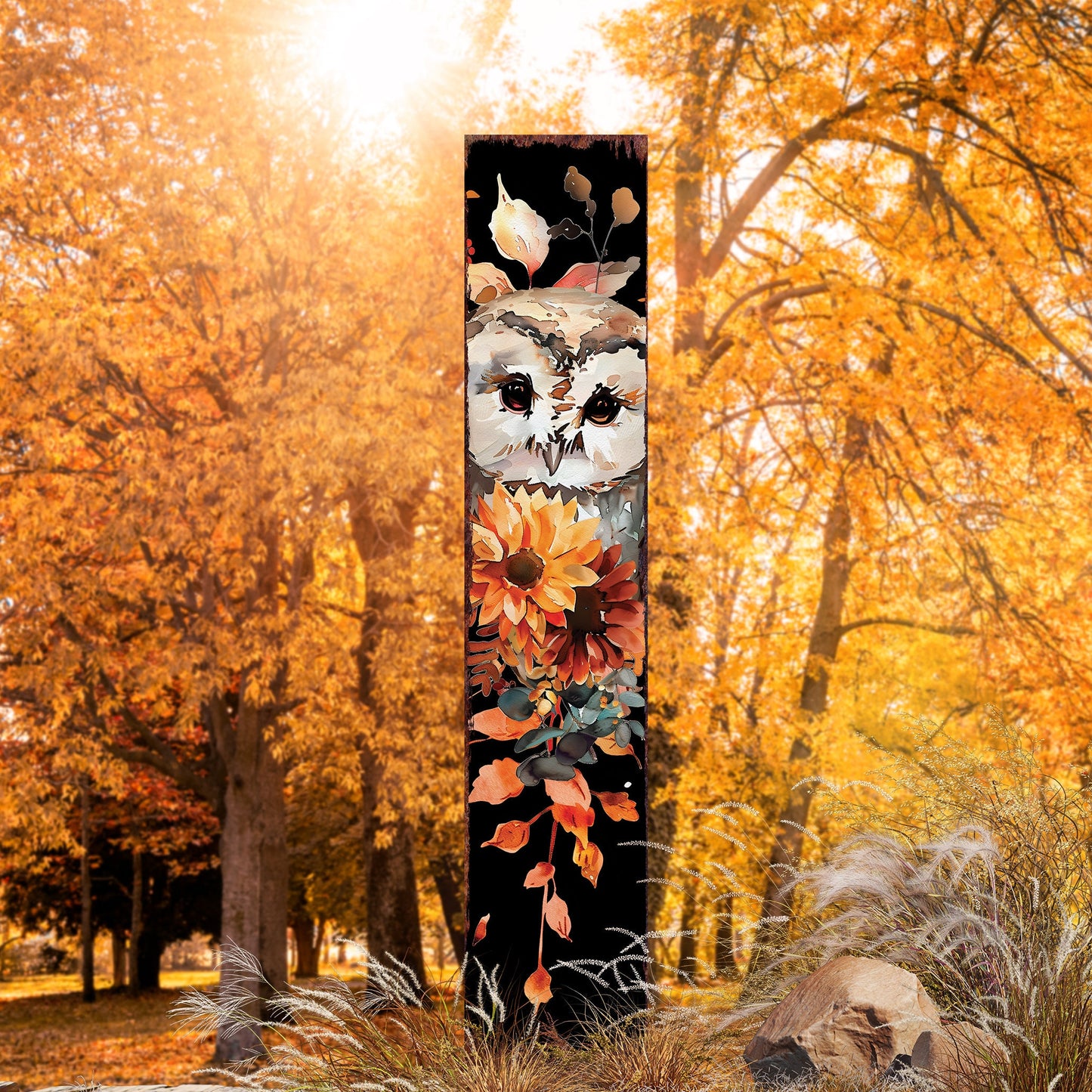 42in Fall Garden Stake with Watercolor Baby Owl - Perfect for Outdoor Decor, Yard Art, and Garden Decoration - Autumn Garden Accent