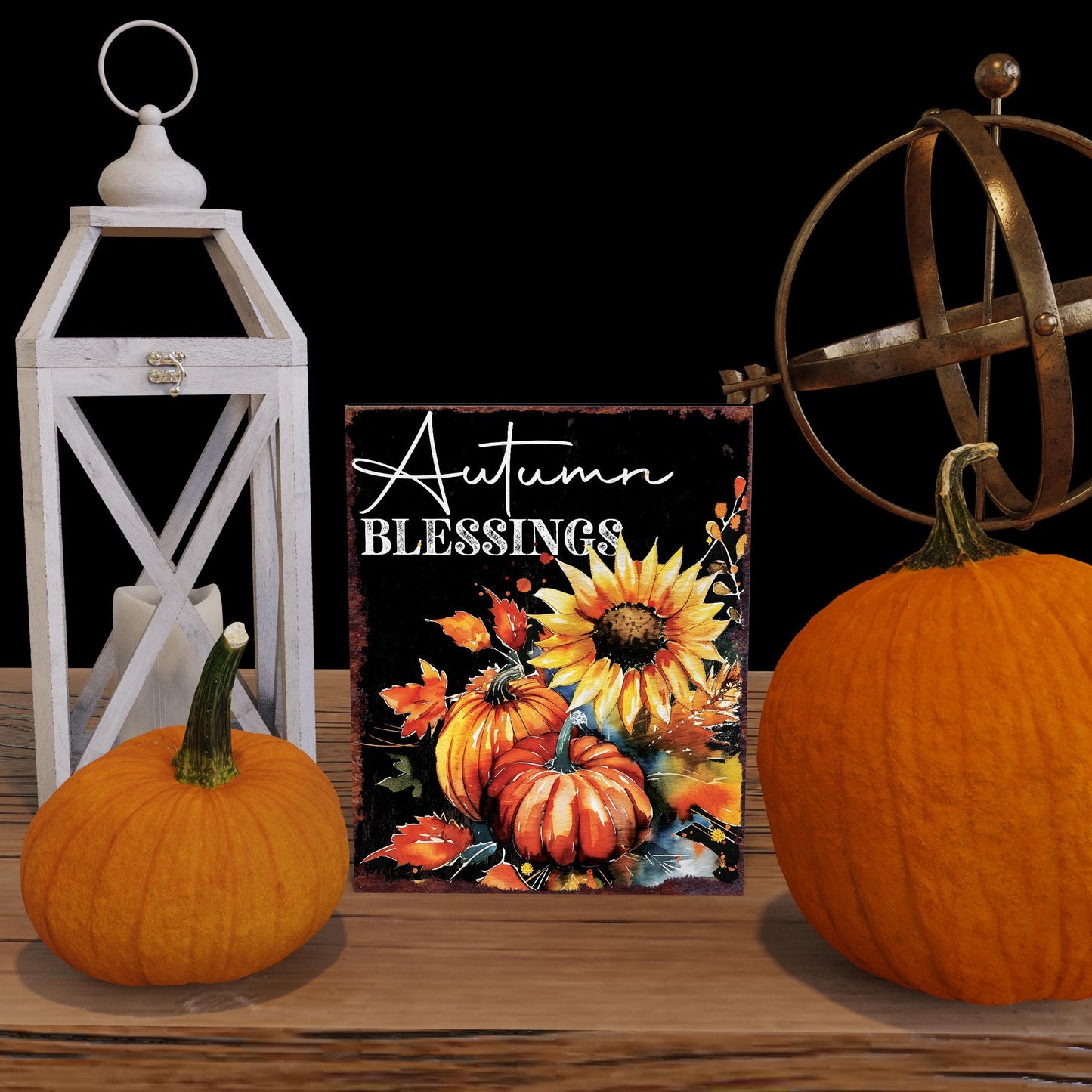 15in Autumn Blessings Sunflower Table Decor | Fall Tabletop Sign | Farmhouse Harvest Holiday Indoor Decor