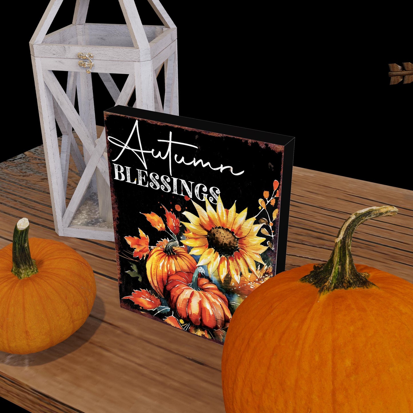 15in Autumn Blessings Sunflower Table Decor | Fall Tabletop Sign | Farmhouse Harvest Holiday Indoor Decor
