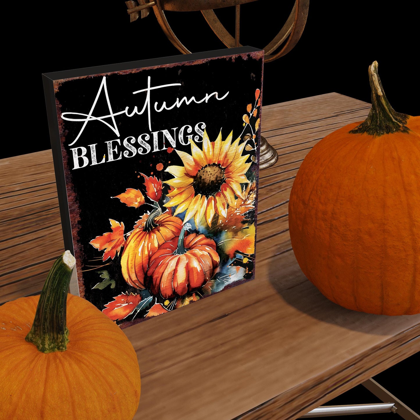 15in Autumn Blessings Sunflower Table Decor | Fall Tabletop Sign | Farmhouse Harvest Holiday Indoor Decor