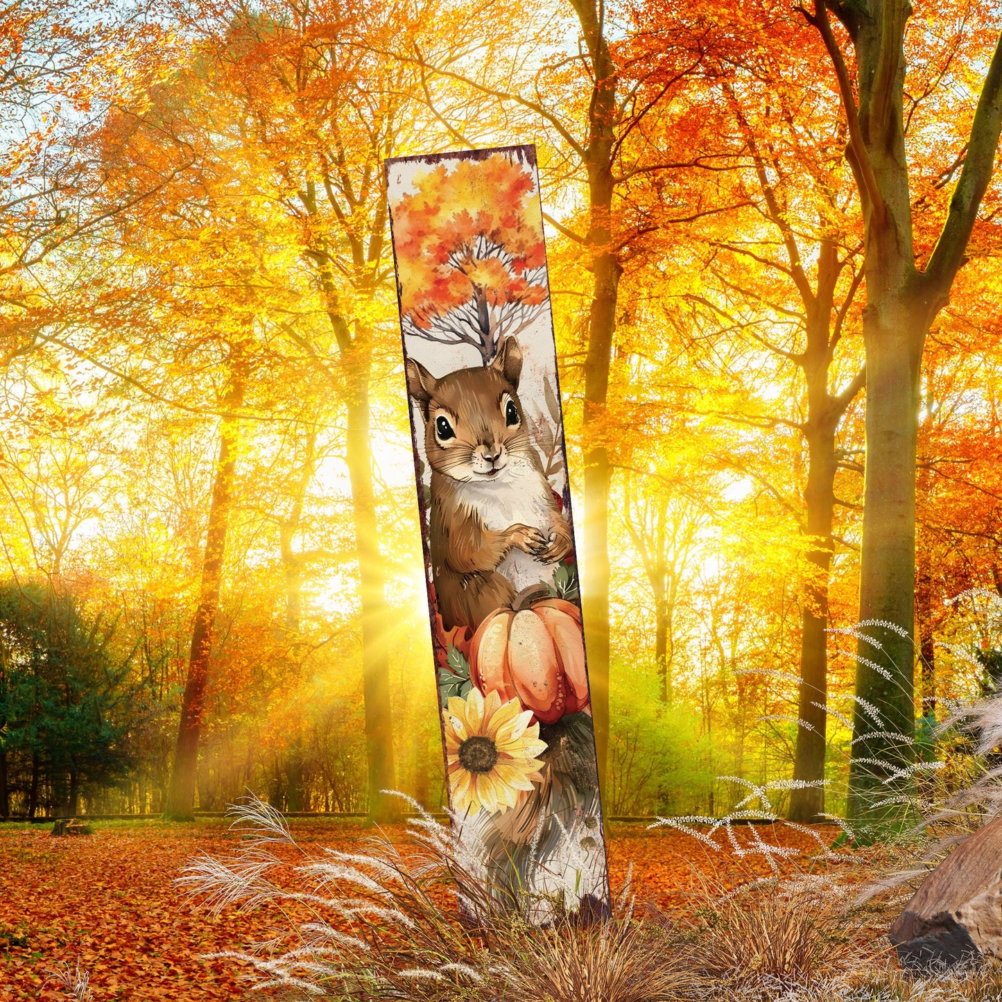 42-inch Fall Garden Stake - Watercolor Baby Squirrel | Perfect for Outdoor Decor | Yard Art and Garden Decoration | Autumn Garden Accent