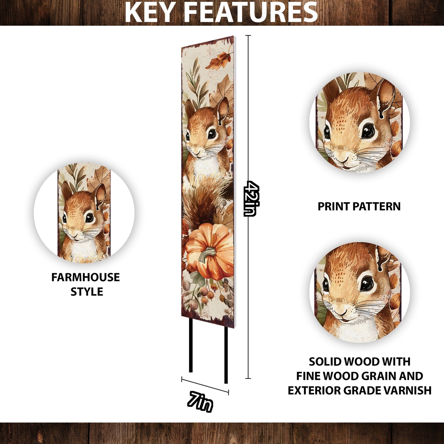 42-inch Fall Garden Stake - Watercolor Baby Squirrel - Perfect for Outdoor Decor | Yard Art and Garden Decoration | Autumn Garden Accent