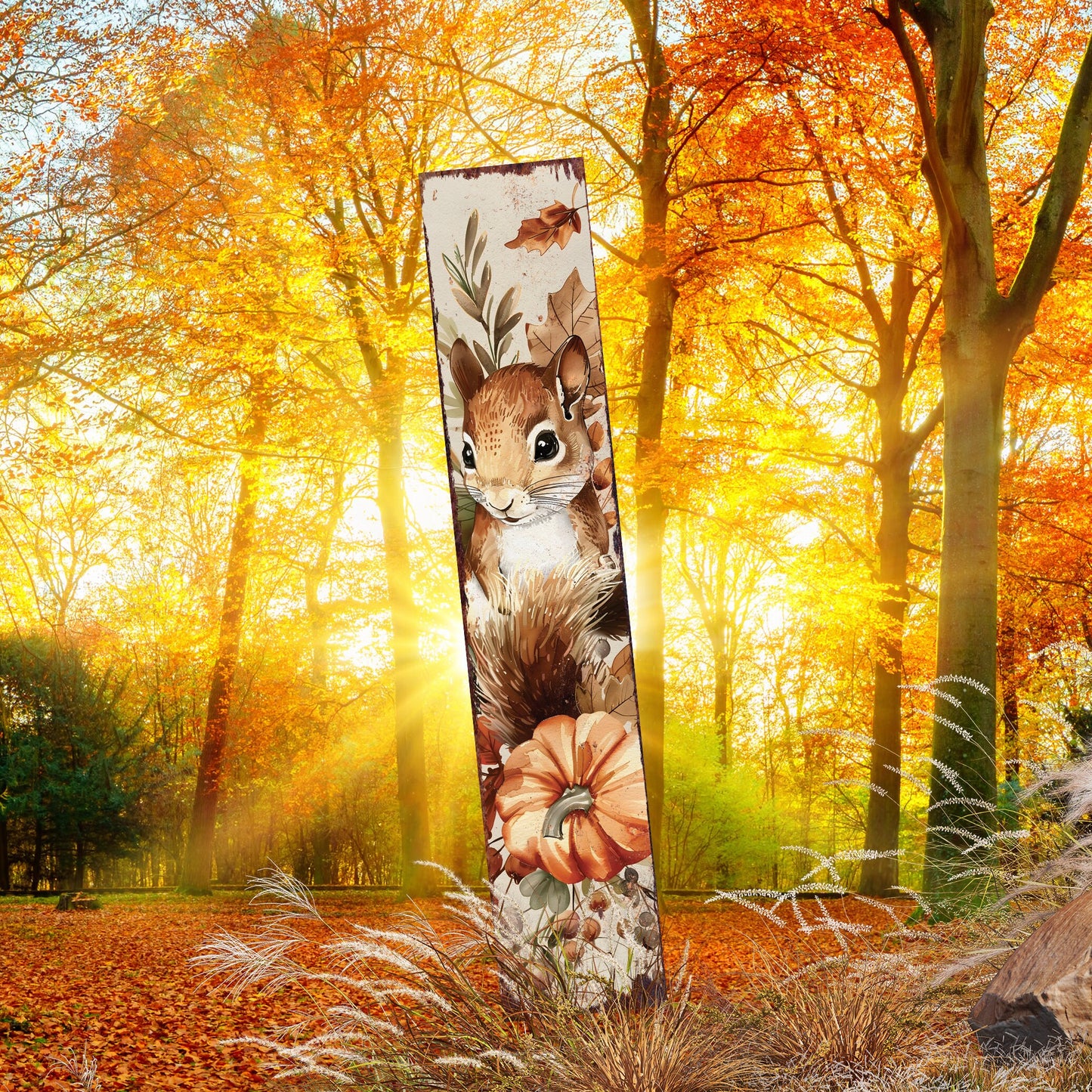 42-inch Fall Garden Stake - Watercolor Baby Squirrel - Perfect for Outdoor Decor | Yard Art and Garden Decoration | Autumn Garden Accent