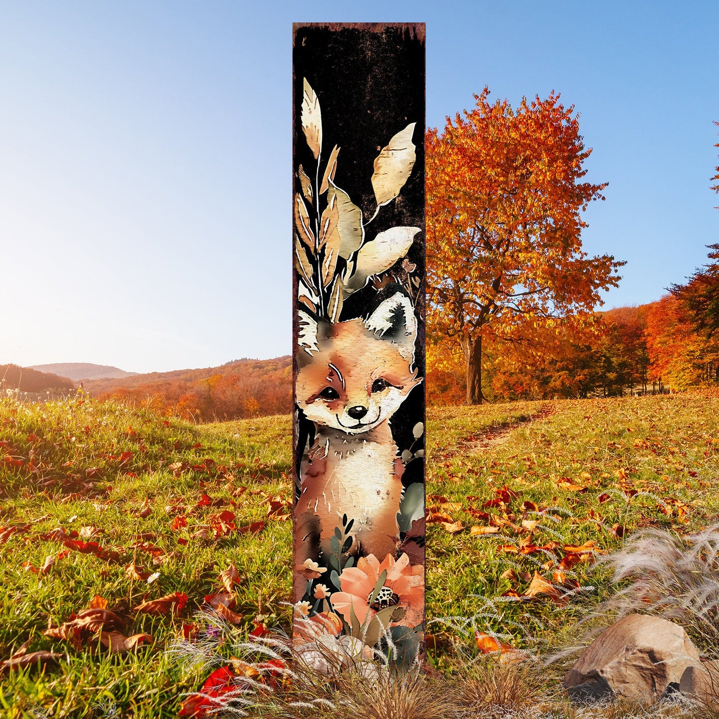 42-inch Fall Garden Stake | Watercolor Foxy | Perfect for Outdoor Decor | Yard Art and Garden Decoration | Autumn Garden Accent