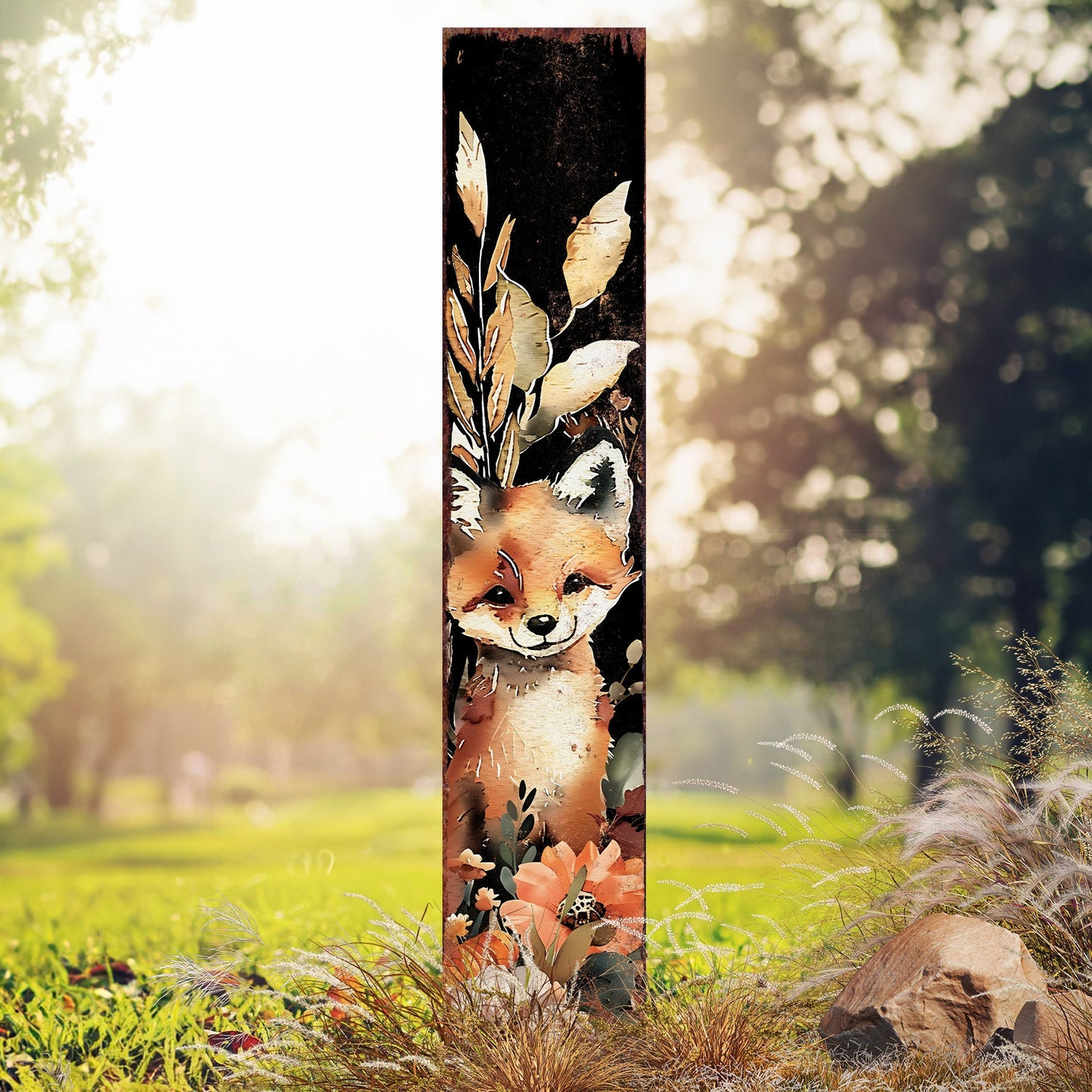 42-inch Fall Garden Stake | Watercolor Foxy | Perfect for Outdoor Decor | Yard Art and Garden Decoration | Autumn Garden Accent