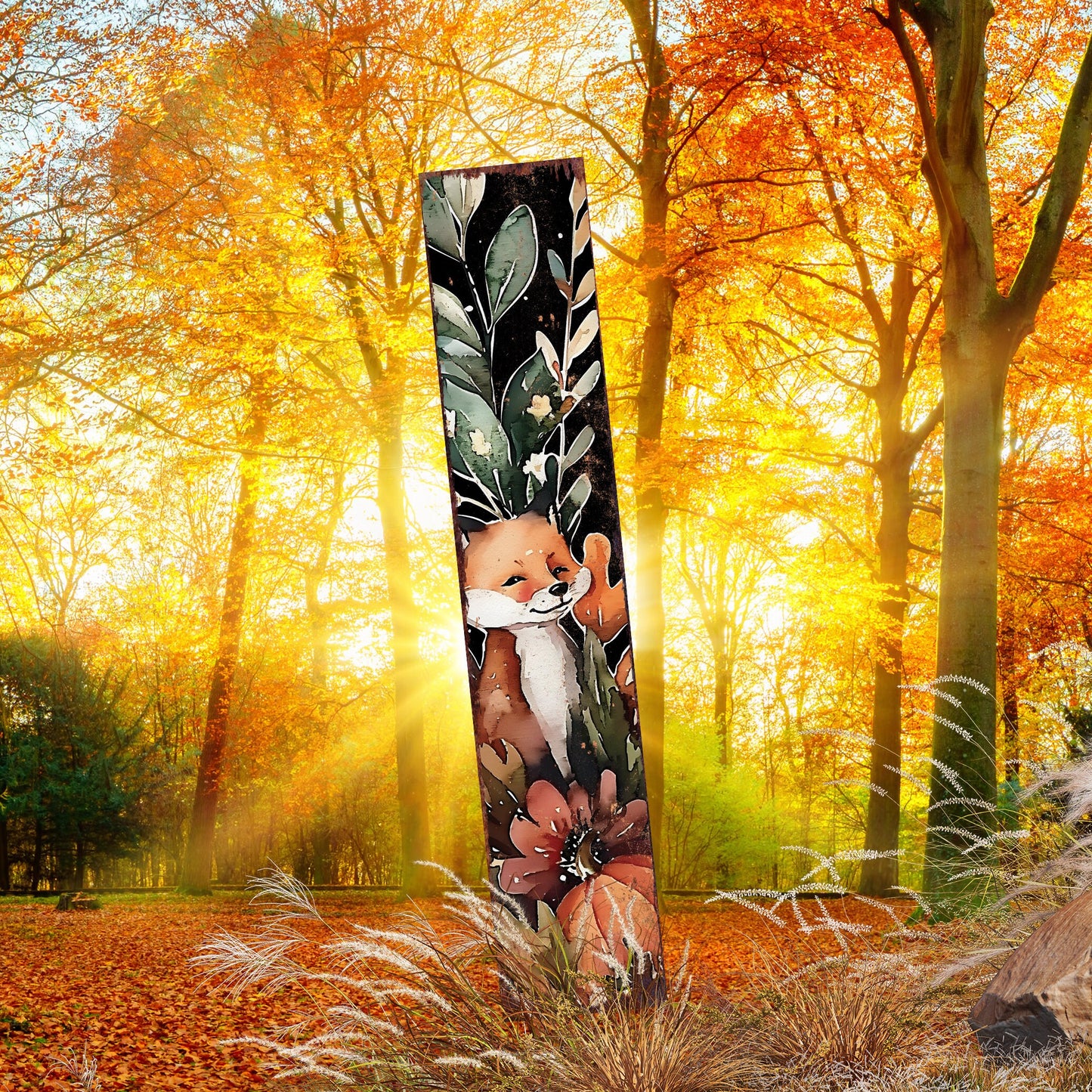 42-inch Fall Garden Stake - Watercolor Foxy | Perfect for Outdoor Decor | Yard Art and Garden Decoration | Autumn Garden Accent