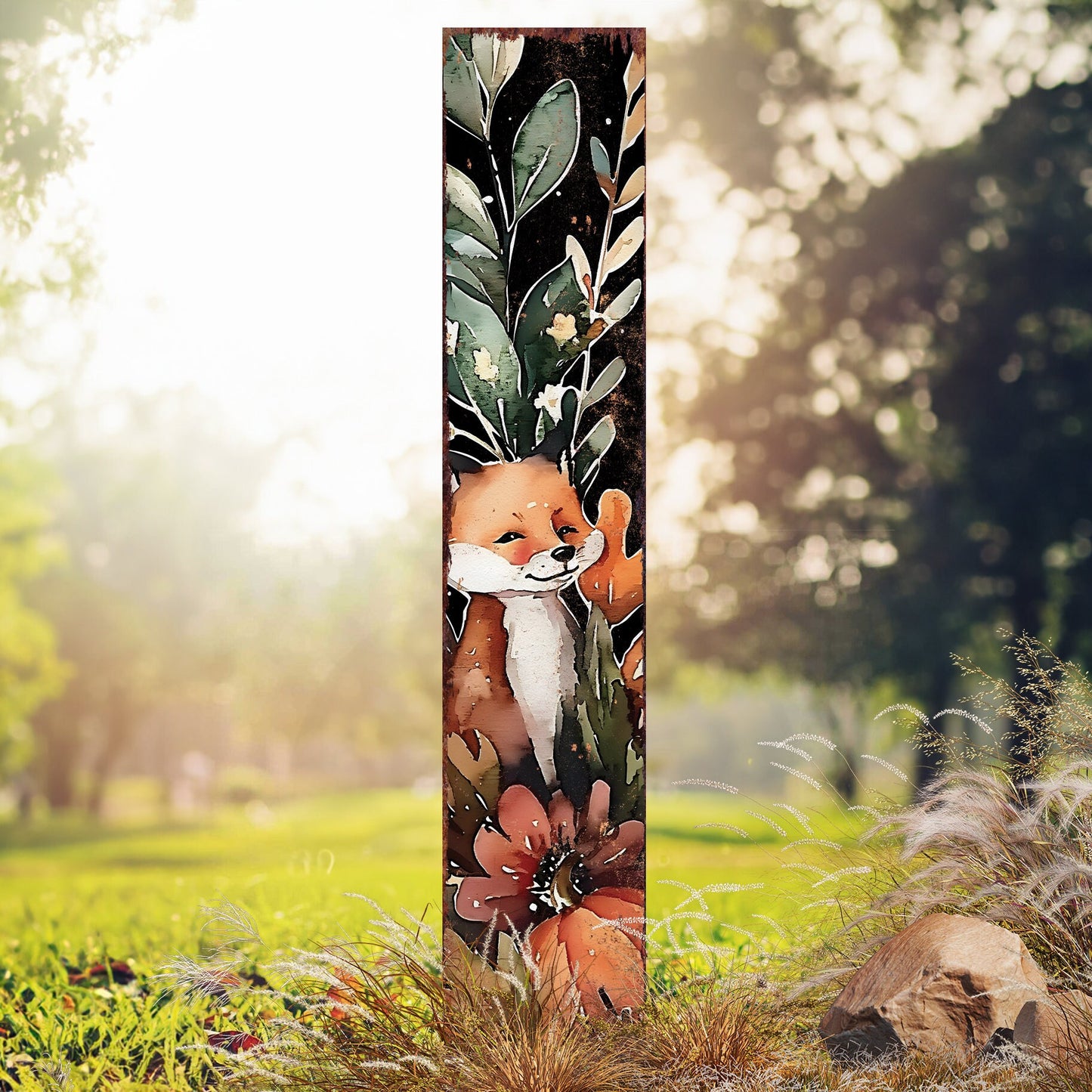 42-inch Fall Garden Stake - Watercolor Foxy | Perfect for Outdoor Decor | Yard Art and Garden Decoration | Autumn Garden Accent
