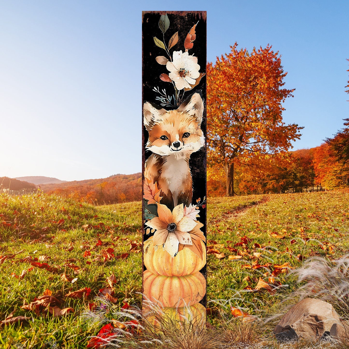 42-inch Fall Garden Stake - Watercolor Foxy - Perfect for Outdoor Decor - Yard Art and Garden Decoration | Autumn Garden Accent
