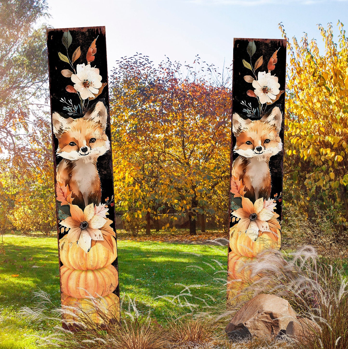42-inch Fall Garden Stake - Watercolor Foxy - Perfect for Outdoor Decor - Yard Art and Garden Decoration | Autumn Garden Accent