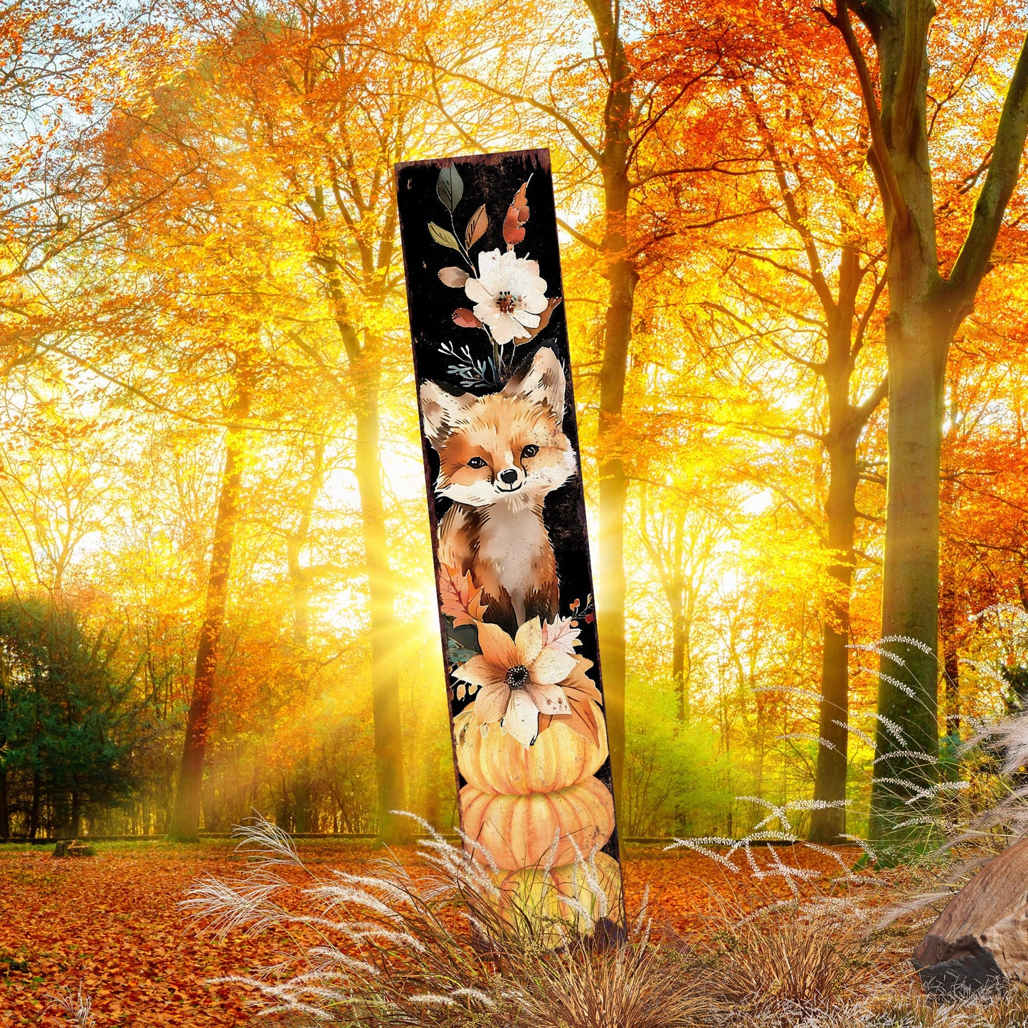 42-inch Fall Garden Stake - Watercolor Foxy - Perfect for Outdoor Decor - Yard Art and Garden Decoration | Autumn Garden Accent