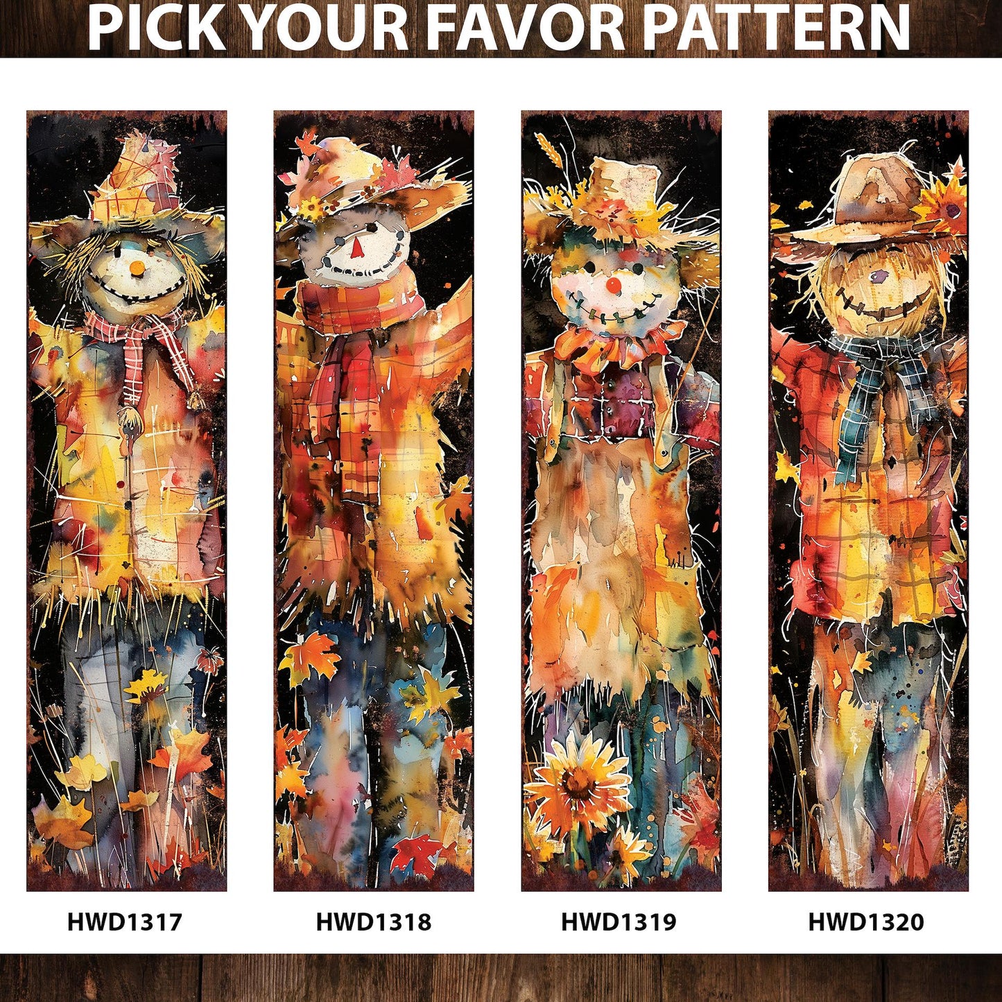 36in Fall Scarecrow Porch Sign - Watercolor Fall Decor for Front Door, Yard Art, Outdoor Garden Decoration for Front Porch