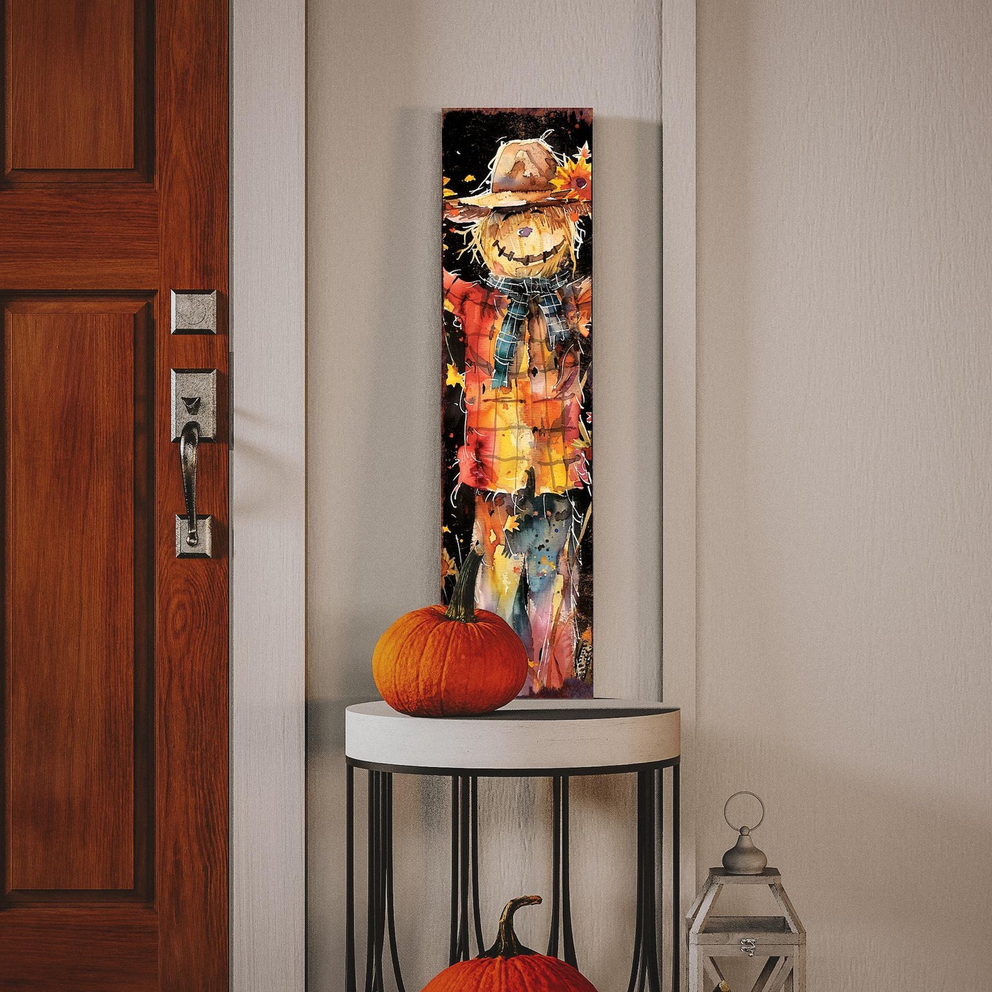 36in Fall Scarecrow Porch Sign - Watercolor Fall Decor for Front Door, Yard Art, Outdoor Garden Decoration for Front Porch