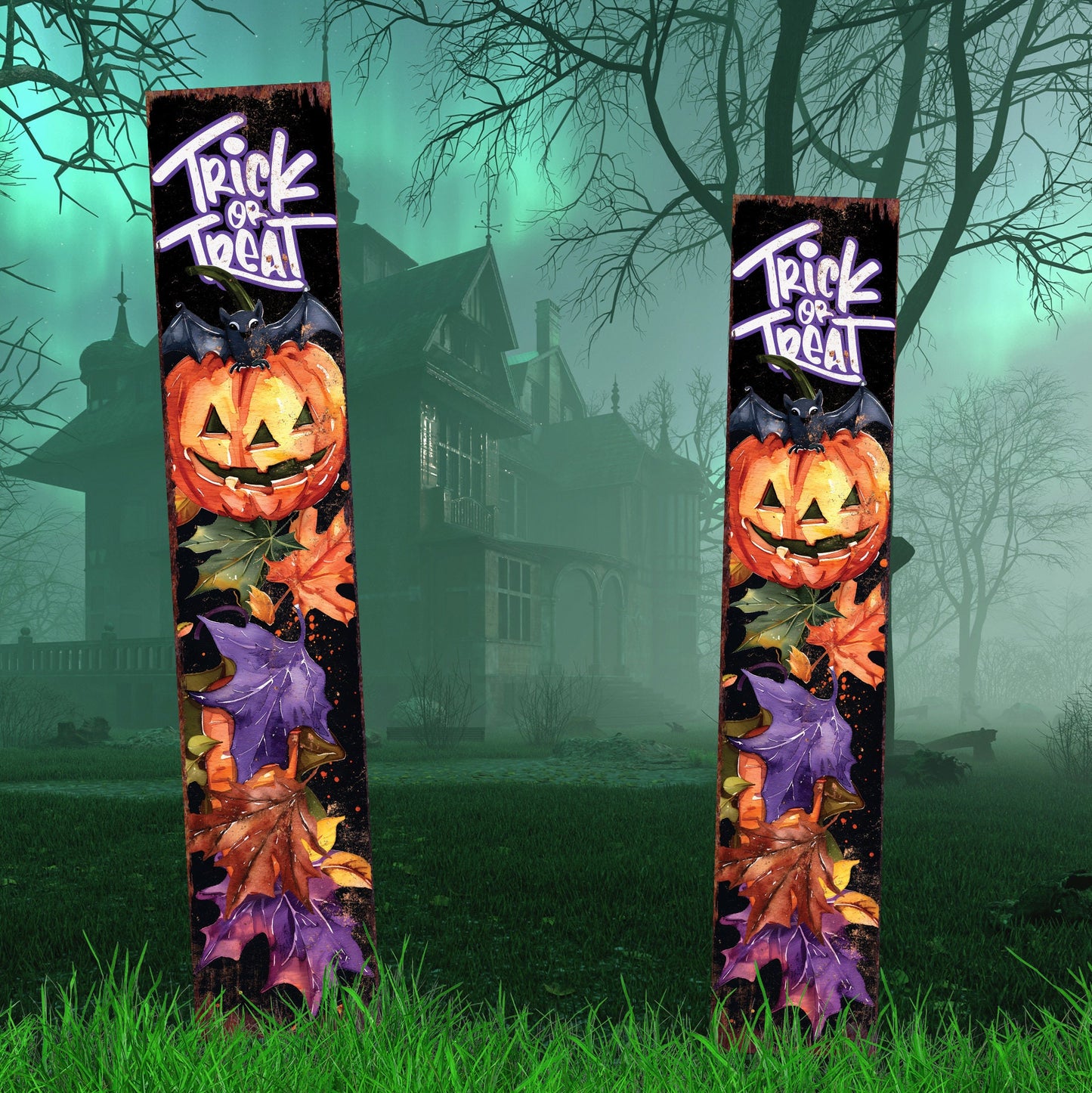 42-inch Trick or Treat Watercolor Pumpkin Garden Stake | Halloween Decor | Perfect for Outdoor Decor on Patio and Lawn Decor