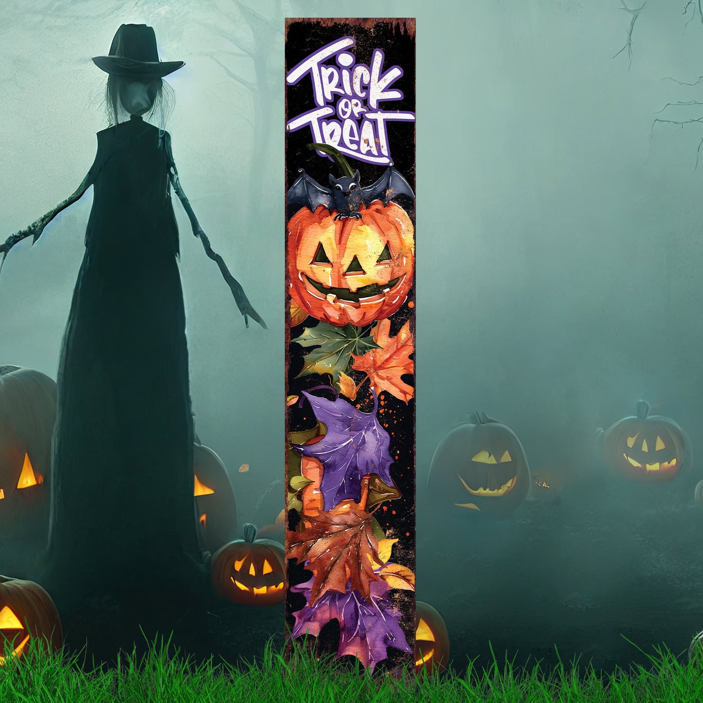 42-inch Trick or Treat Watercolor Pumpkin Garden Stake | Halloween Decor | Perfect for Outdoor Decor on Patio and Lawn Decor