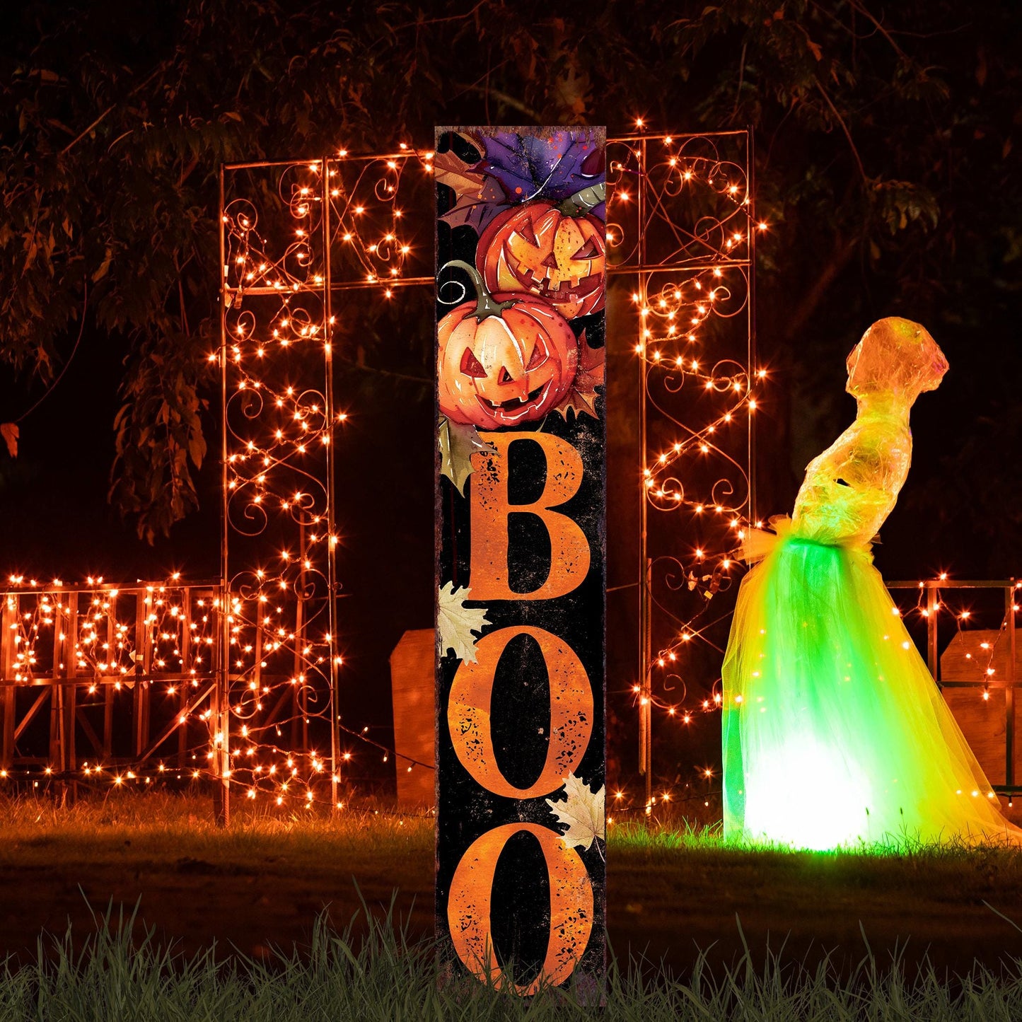 42-inch Halloween Watercolor Jack ___ Lantern Boo Garden Stake | Halloween Decor | Perfect for Outdoor Decor on Patio and Lawn