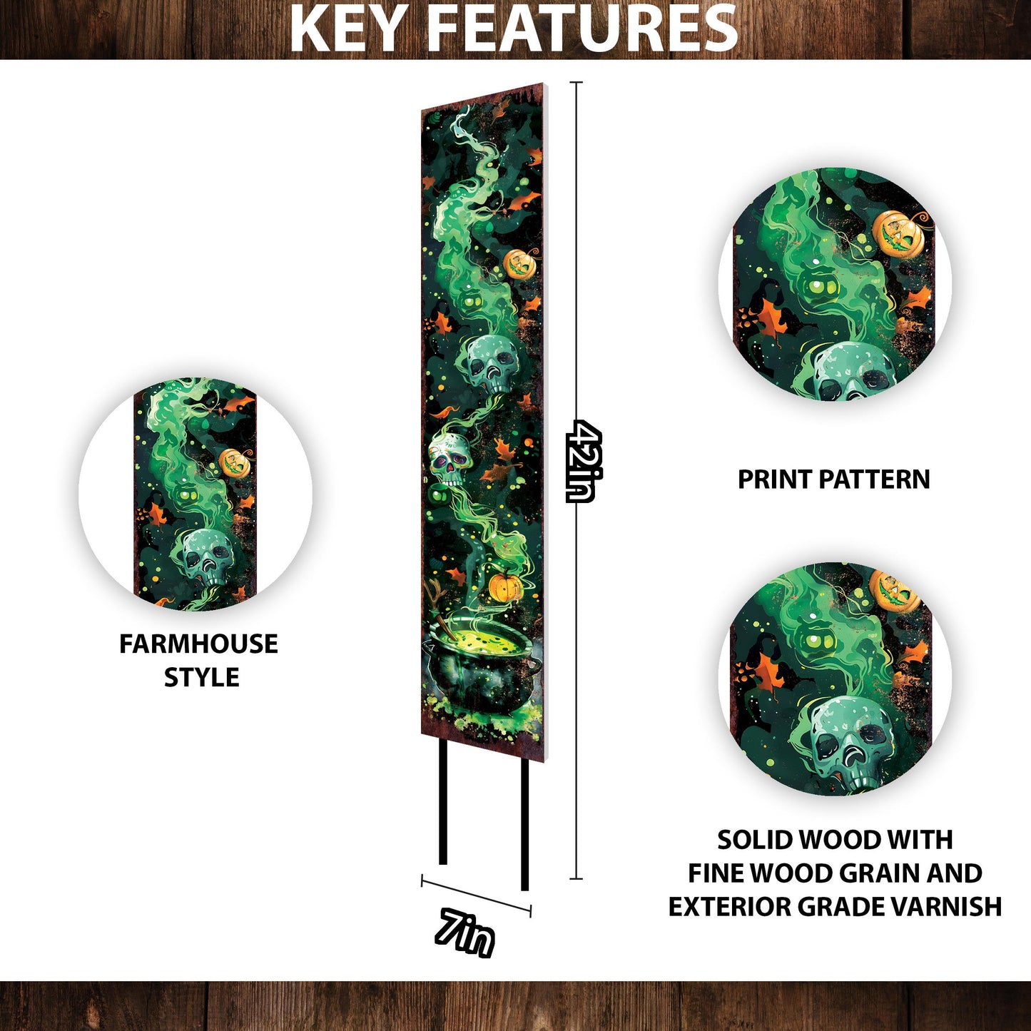 42-inch Halloween Watercolor Poison Cauldron Garden Stake | Wooden Halloween Decor | Perfect for Outdoor Decor on Patio and Lawn |
