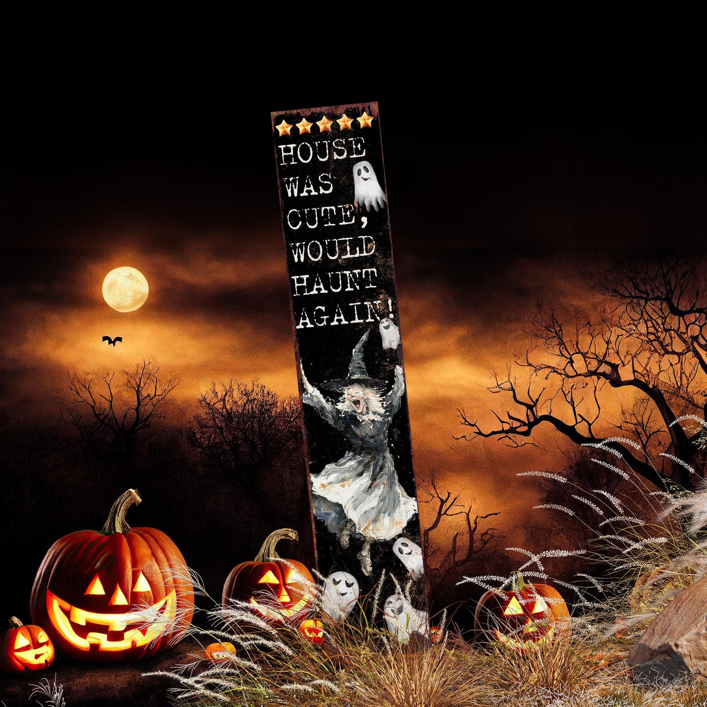42in Halloween Garden Stake | Watercolor Happy Witch | Outdoor Patio and Lawn Decoration | Halloween Decoration