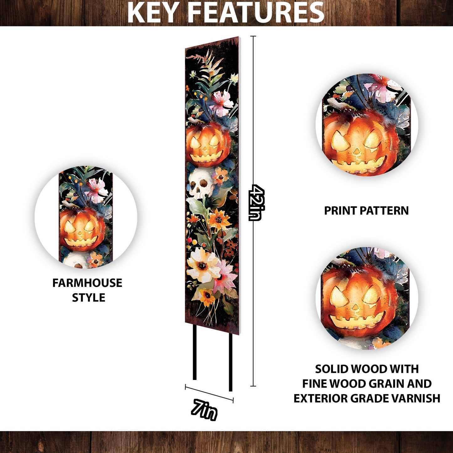 42in Halloween Garden Stake | Wooden Watercolor Jack O Lantern | Outdoor Patio and Lawn Decoration | Halloween Wildflower Decor