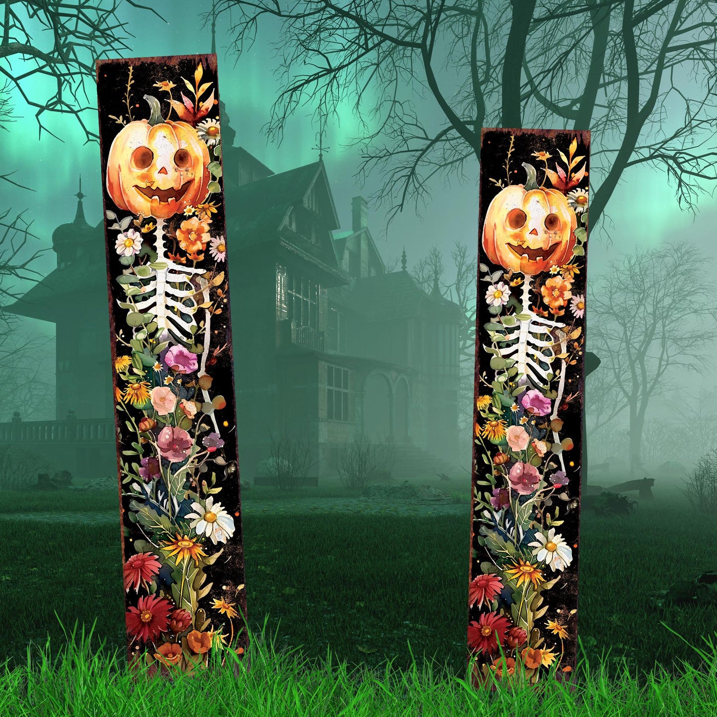 42in Halloween Garden Stake | Watercolor Jack O Lantern | Outdoor Patio and Lawn Decoration | Halloween Wildflower Wooden Decor