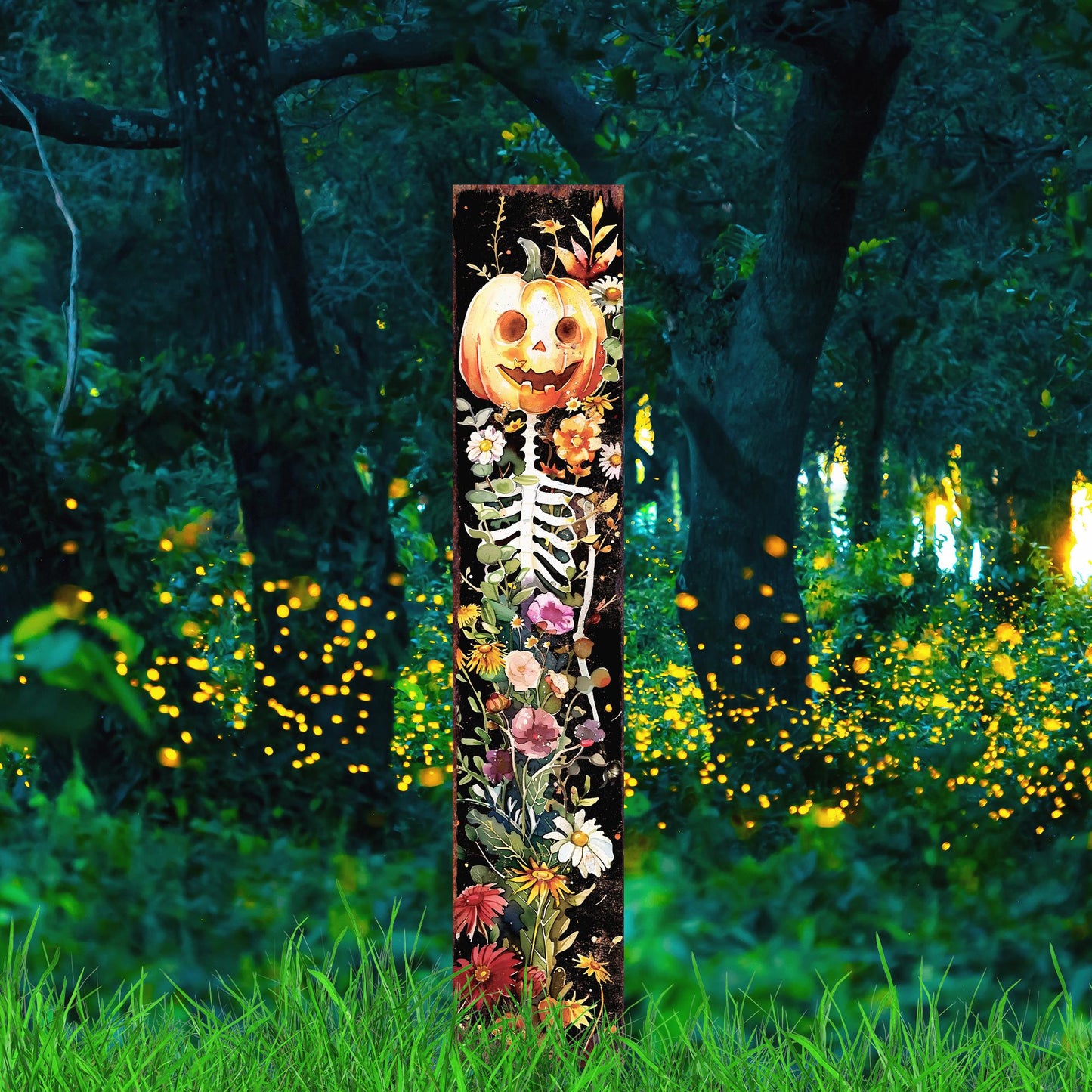 42in Halloween Garden Stake | Watercolor Jack O Lantern | Outdoor Patio and Lawn Decoration | Halloween Wildflower Wooden Decor