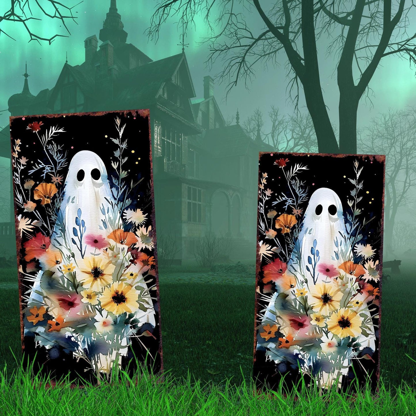 30in Halloween Ghost Garden Stake | Halloween Decor | Wooden Halloween Sign | Halloween Yard Decor | Halloween Watercolor Style Decor