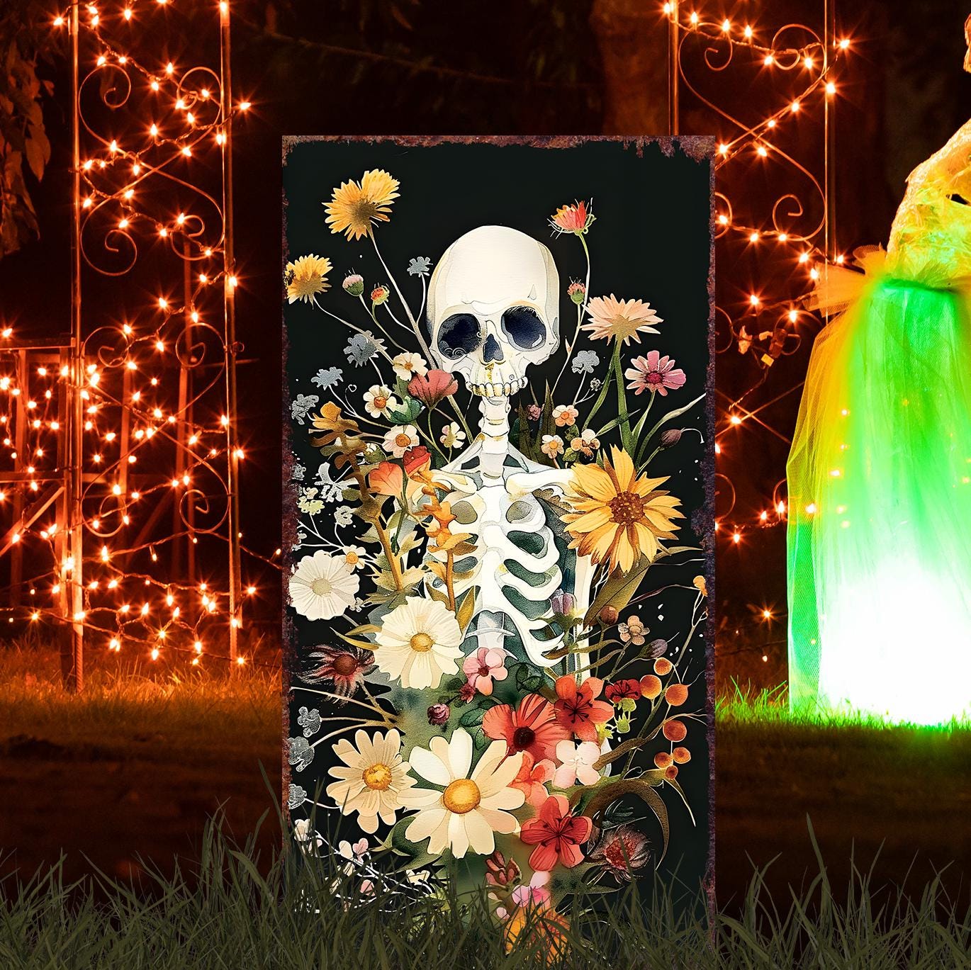 30inch Halloween Skeleton Garden Stake | Halloween Decor | Wooden Halloween Sign | Halloween Yard Decor | Halloween Watercolor Style Decor