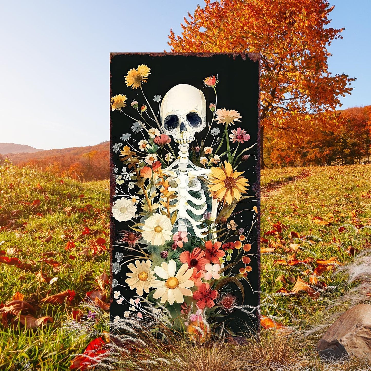 30inch Halloween Skeleton Garden Stake | Halloween Decor | Wooden Halloween Sign | Halloween Yard Decor | Halloween Watercolor Style Decor