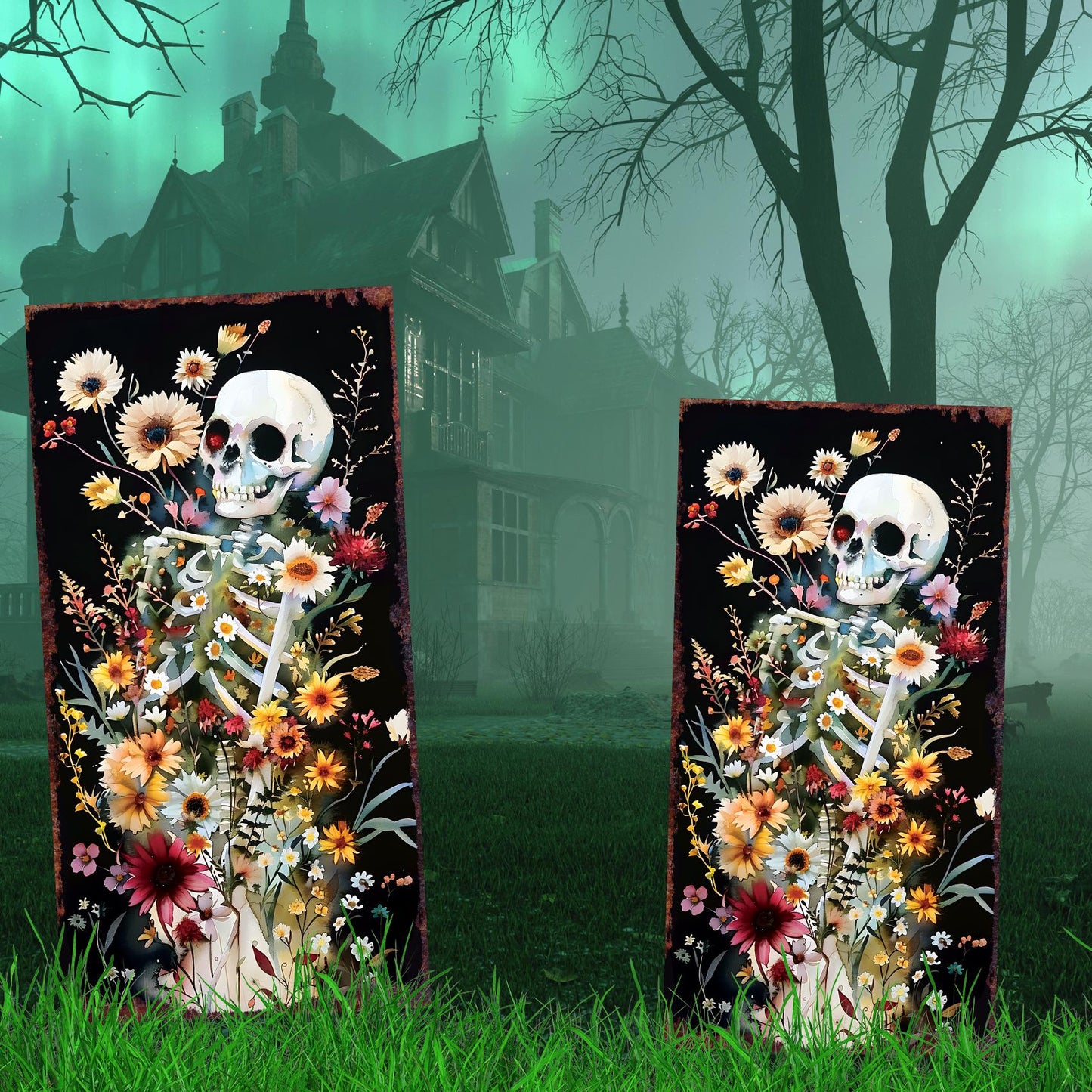30inch Halloween Skeleton Wooden Garden Stake | Halloween Decor | Halloween Sign | Halloween Yard Decor | Halloween Watercolor Style Decor
