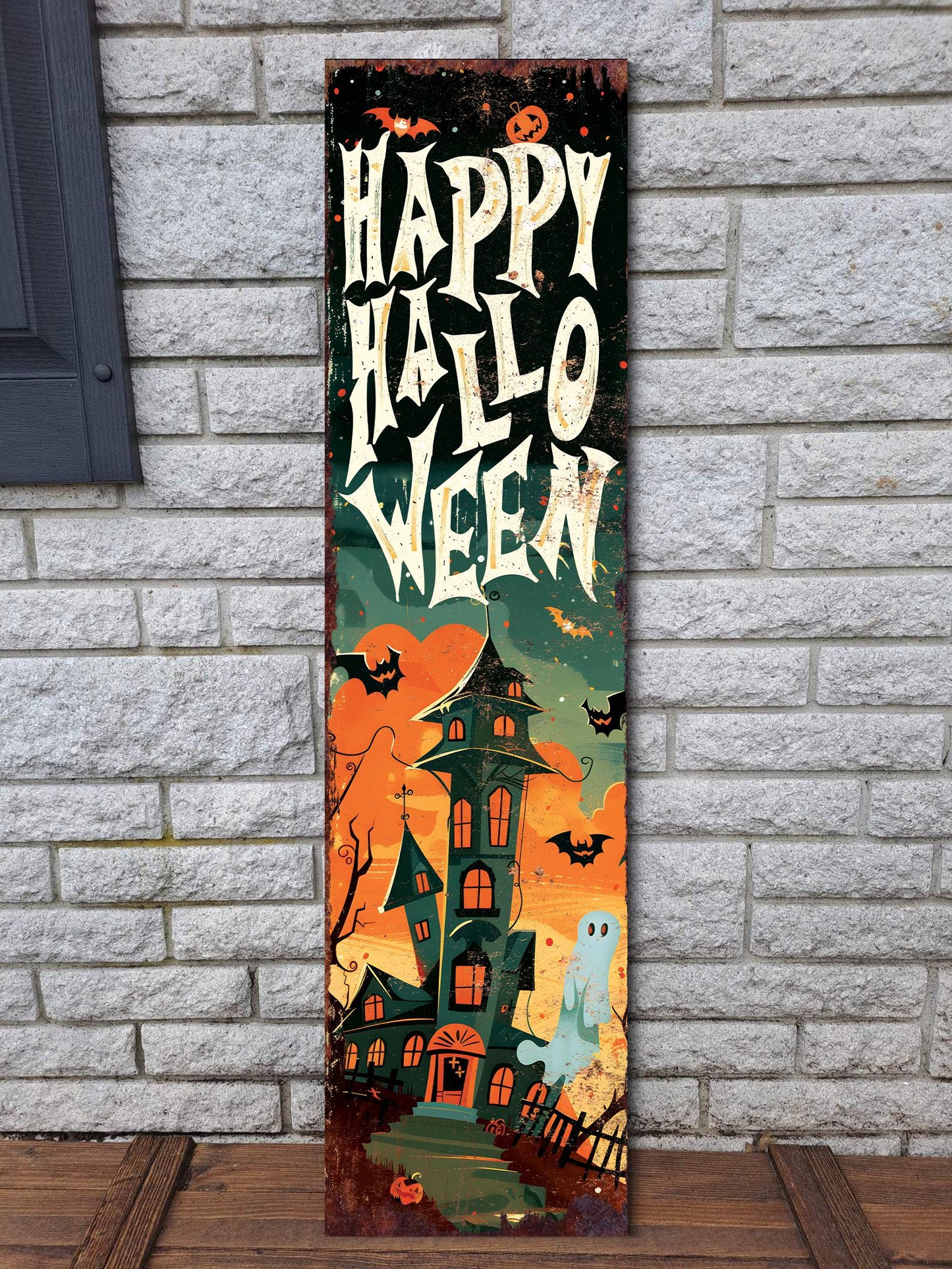 36in Wooden Happy Halloween Porch Sign - Front Porch Halloween Welcome Sign, Vintage Halloween Decoration, Halloween Decoration
