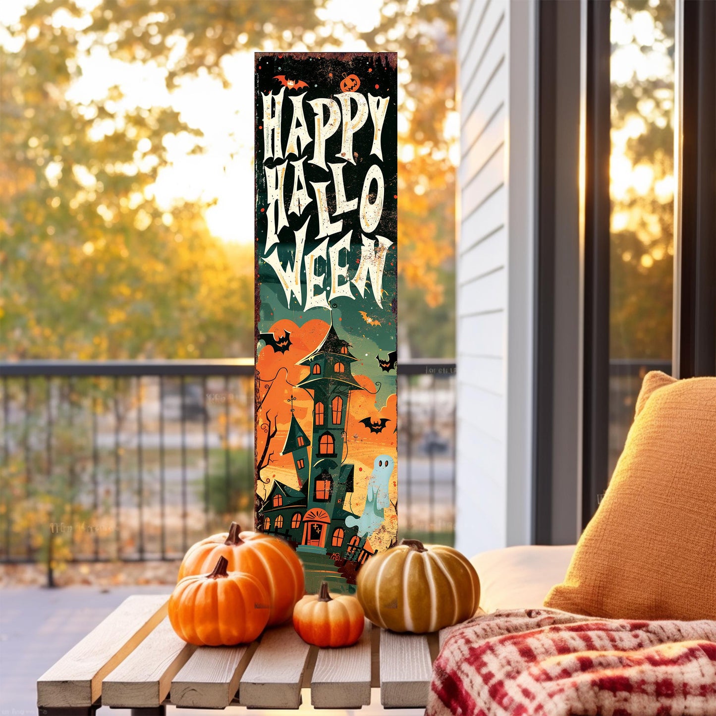 36in Wooden Happy Halloween Porch Sign - Front Porch Halloween Welcome Sign, Vintage Halloween Decoration, Halloween Decoration