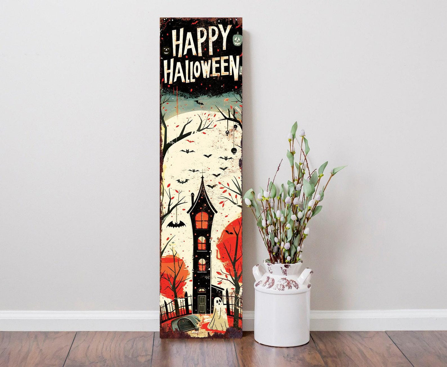 36in Happy Halloween Wooden Porch Sign - Front Porch Halloween Welcome Sign, Vintage Halloween Decoration, Halloween Decoration