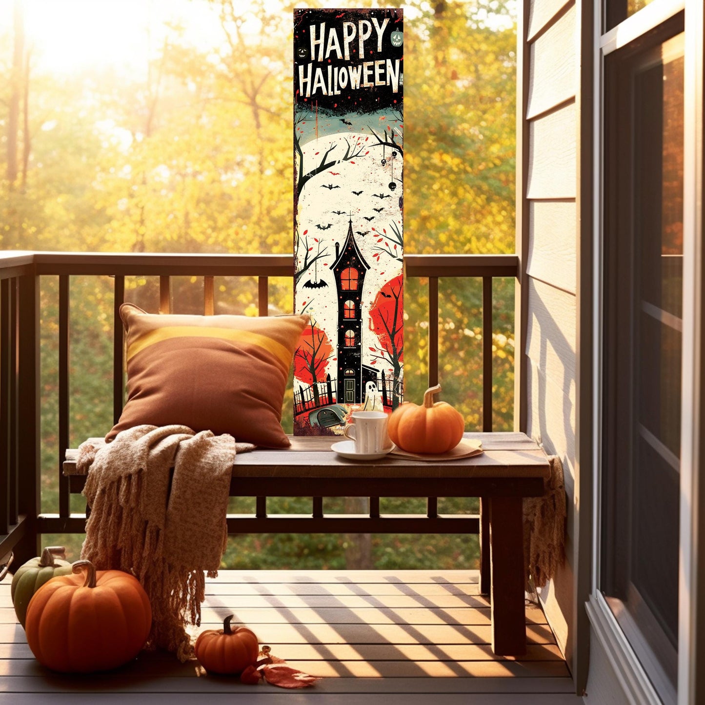36in Happy Halloween Wooden Porch Sign - Front Porch Halloween Welcome Sign, Vintage Halloween Decoration, Halloween Decoration