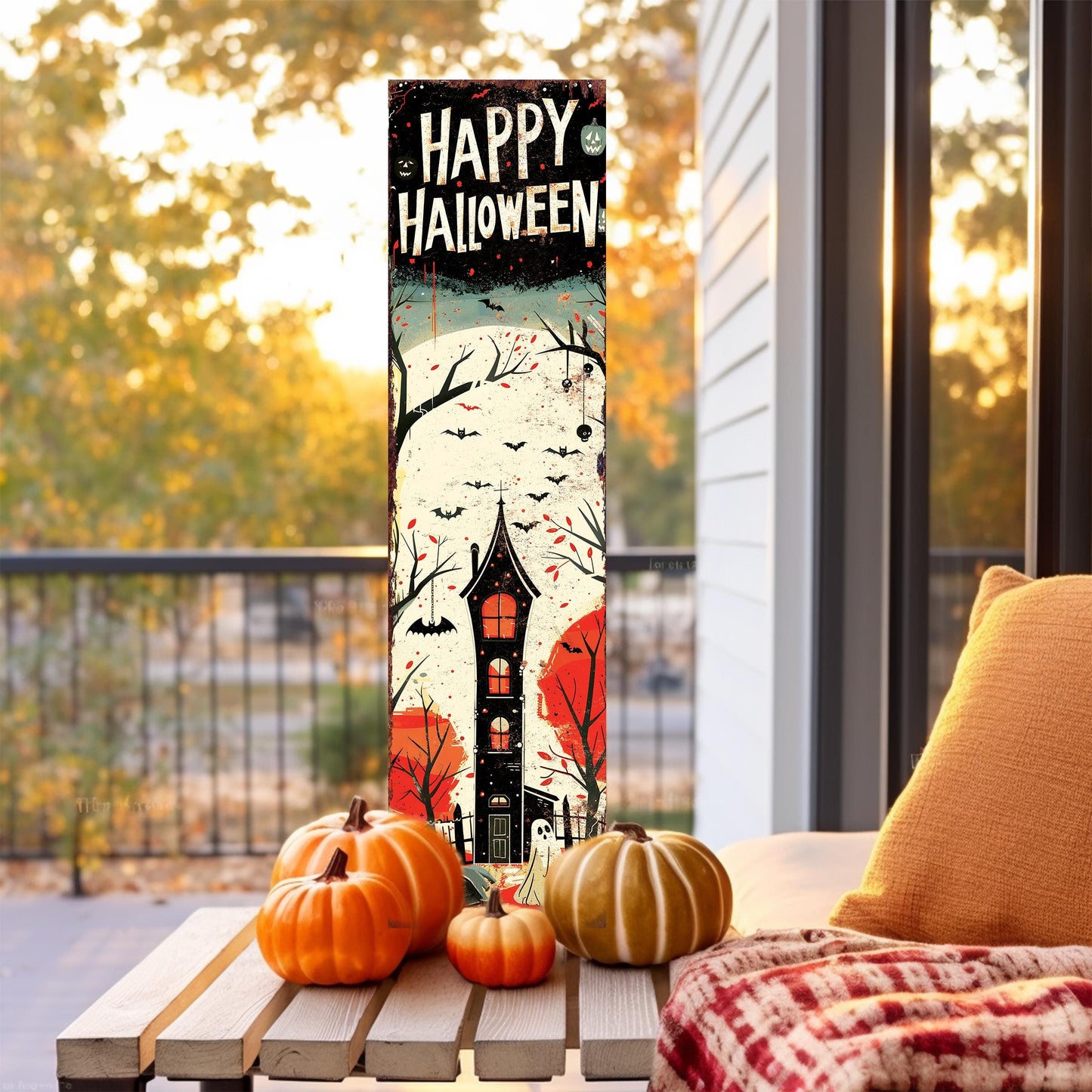 36" Vintage Happy Halloween Porch Sign - Rustic Welcome Outdoor Decor