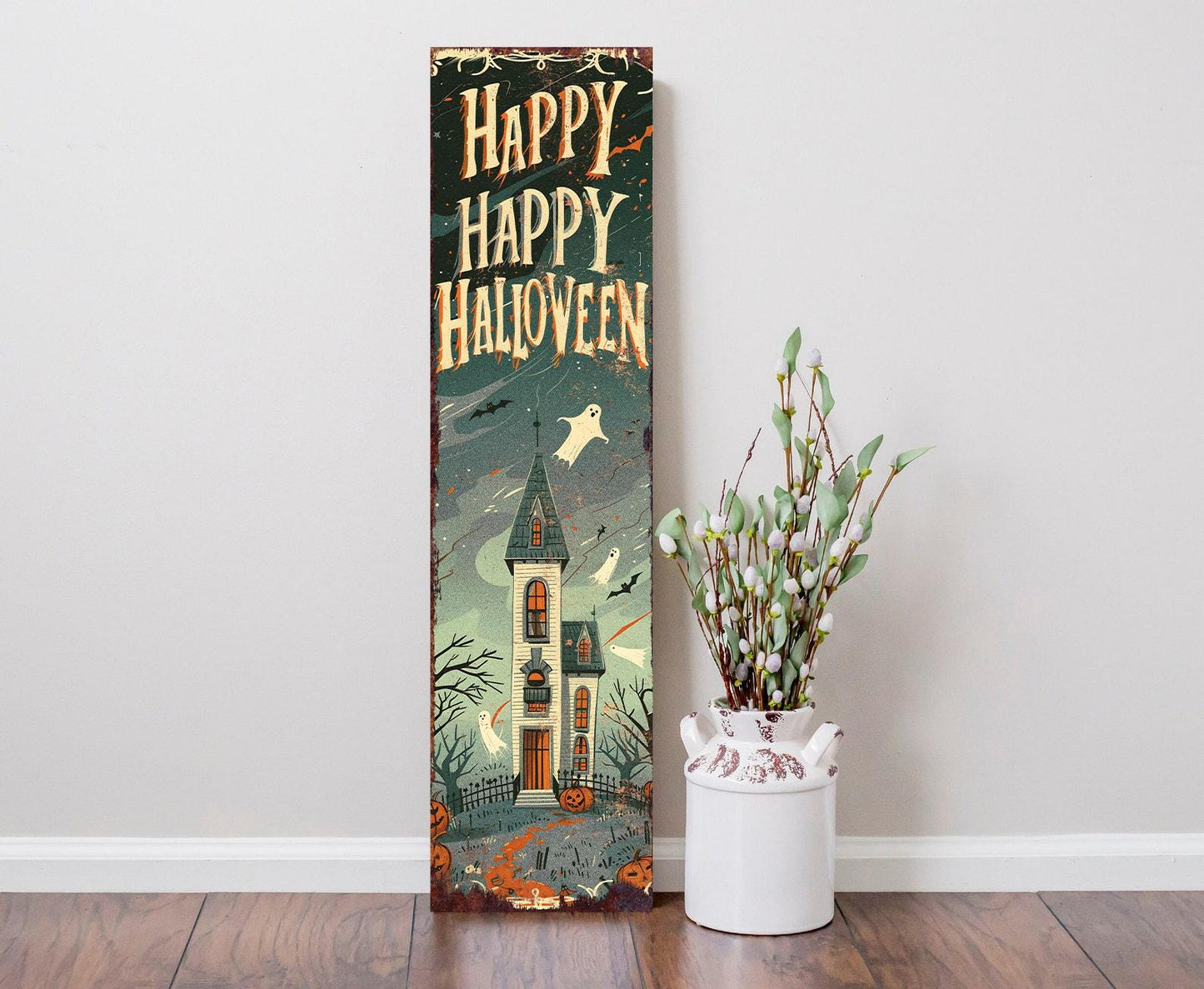 36in Happy Halloween Porch Sign - Front Porch Halloween Wooden Welcome Sign, Vintage Halloween Decoration, Halloween Decoration