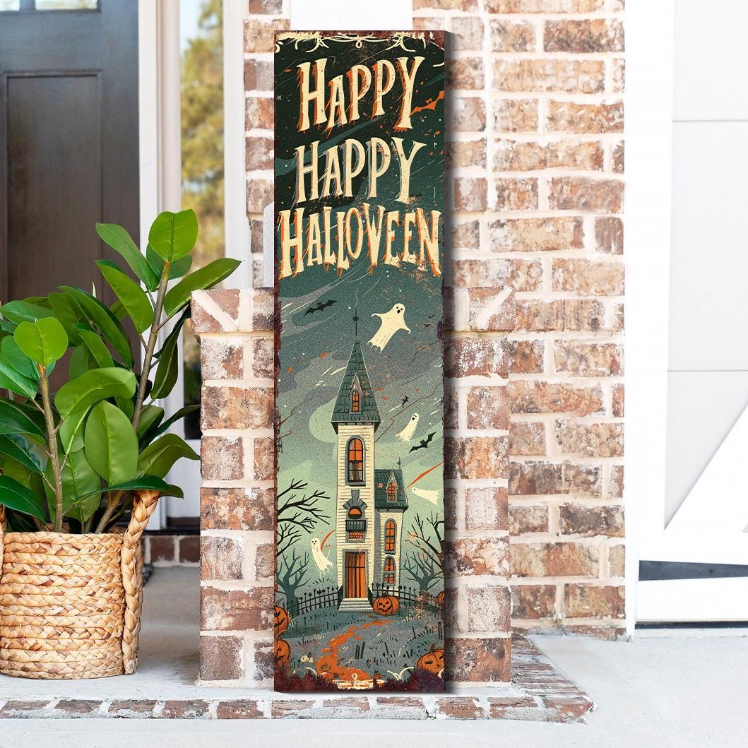 36in Happy Halloween Porch Sign - Front Porch Halloween Wooden Welcome Sign, Vintage Halloween Decoration, Halloween Decoration