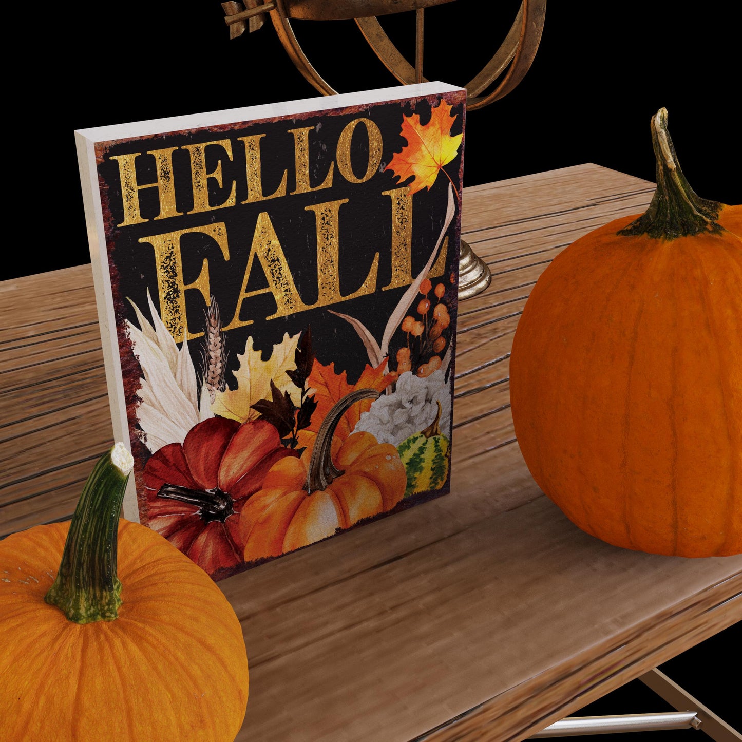 15in Hello Fall Table Decor | Wooden Autumn Tabletop Sign | Farmhouse Harvest Holiday Indoor Decor