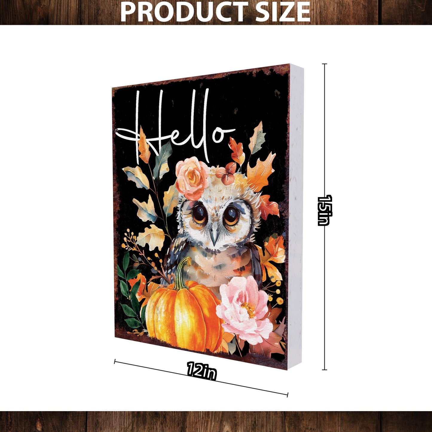 15in Hello Fall Owl Table Decor | Fall Wooden Tabletop Sign | Farmhouse Harvest Holiday Indoor Decor