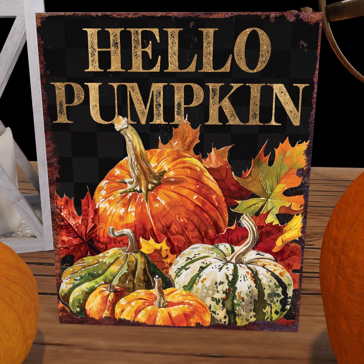 15in Hello Pumpkin Fall Table Decor - Fall Wooden Decor Autumn Tabletop Sign Decor for Home, Farmhouse Harvest Holiday Indoor Party Decor