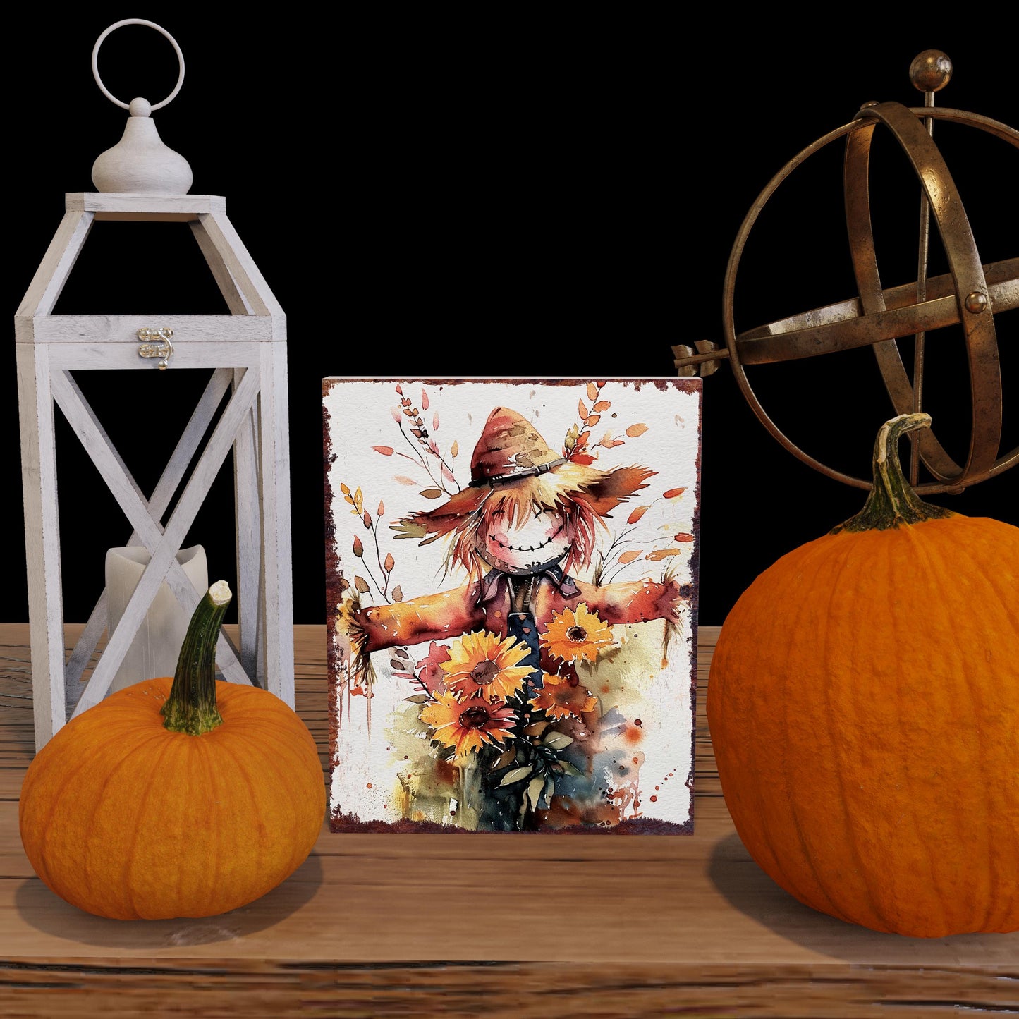 15in Fall Scarecrow Table Decor | Fall Wooden Tabletop Sign | Farmhouse Harvest Holiday Indoor Decor