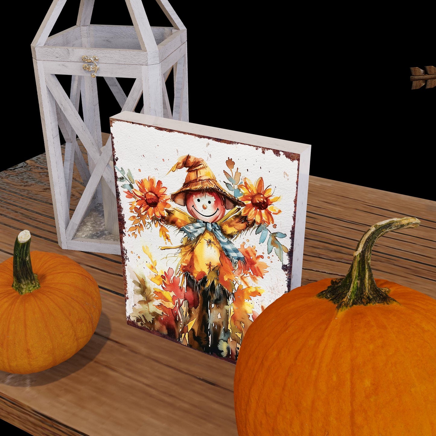 15in Fall Scarecrow Table Decor - Wooden Fall Decor Autumn Tabletop Sign Decor for Home, Farmhouse Harvest Holiday Indoor Party Decor